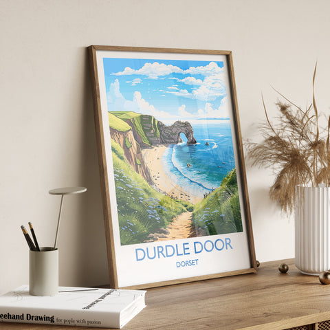 Durdle Door Travel Print, Travel Poster of Durdle Door, England, Dorset Coast Art, Dorset Gift, Wall Art Print