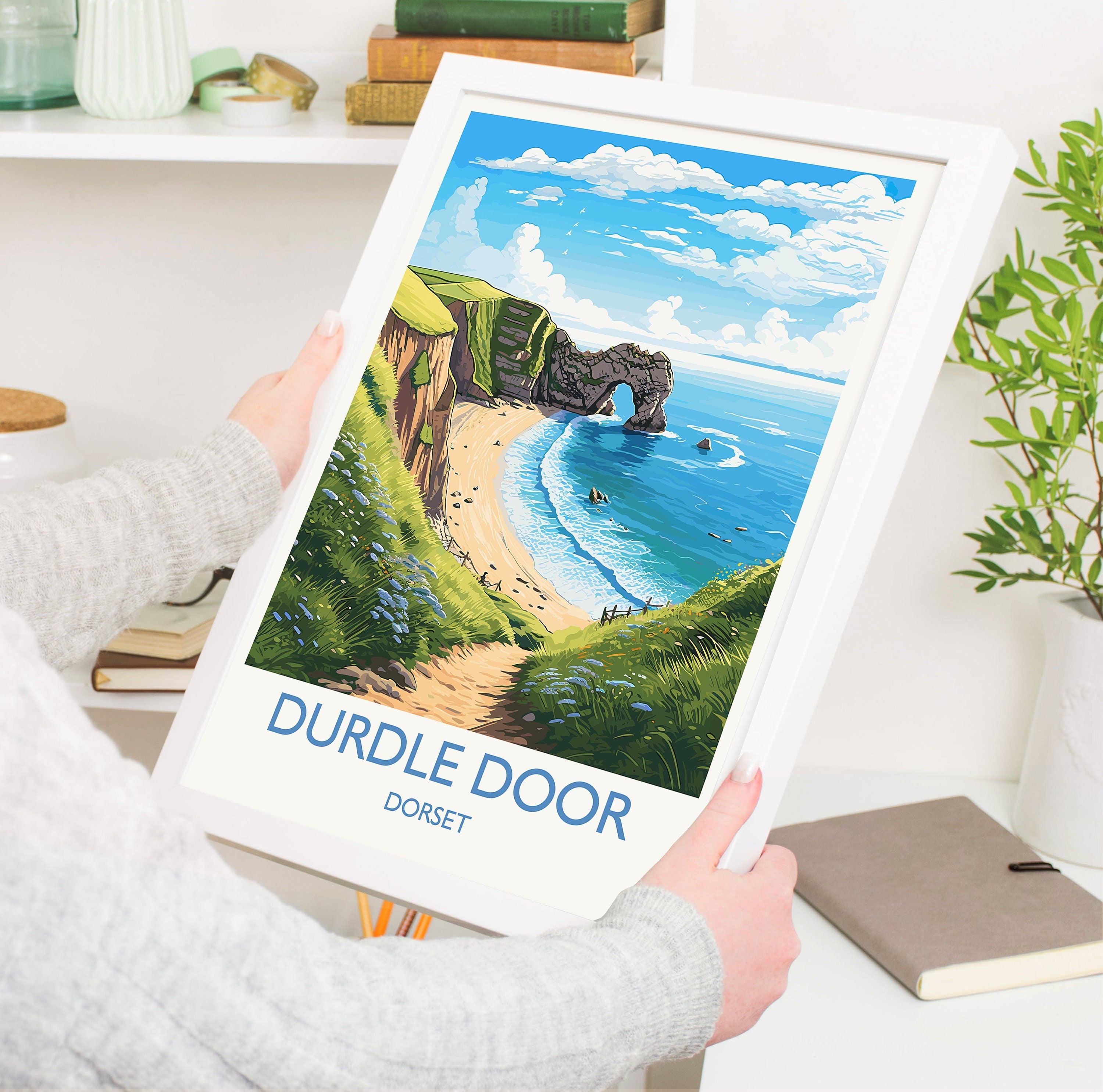 Durdle Door Travel Print, Travel Poster of Durdle Door, England, Dorset Coast Art, Dorset Gift, Wall Art Print NQ Media Designs