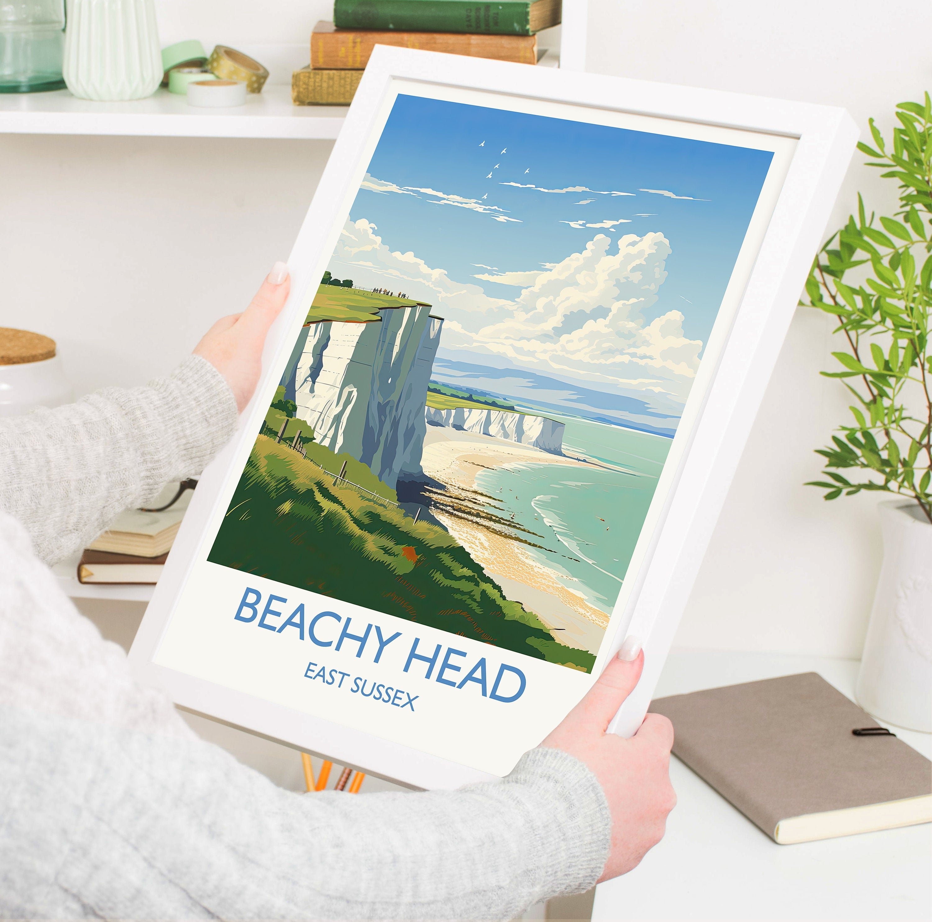 Beachy Head Travel Print, Travel Poster of Beachy Head, England, Kent Coast Art, White Cliffs Gift, Wall Art Print NQ Media Designs