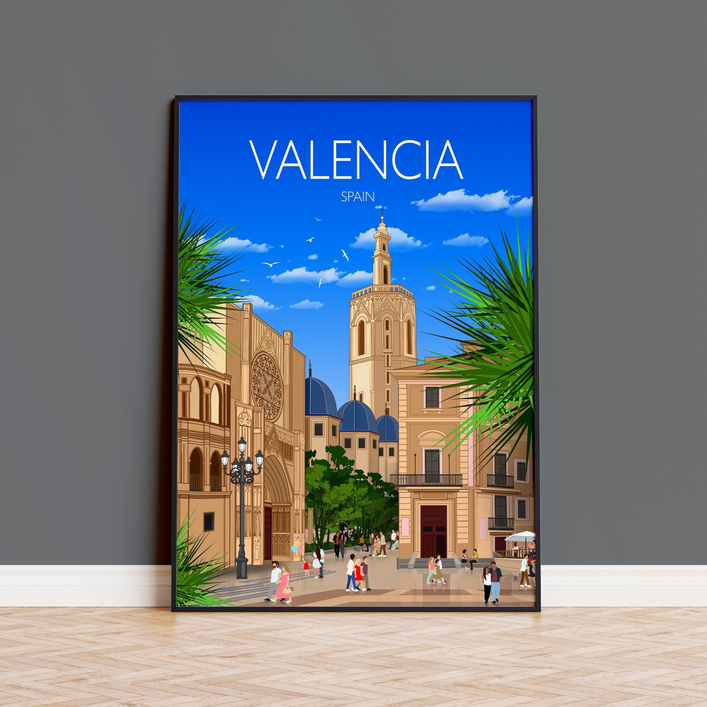Valencia Travel Print, Travel Poster of Valencia, Spain, Valencia Cityscape, Valencia Gift NQ Media Designs