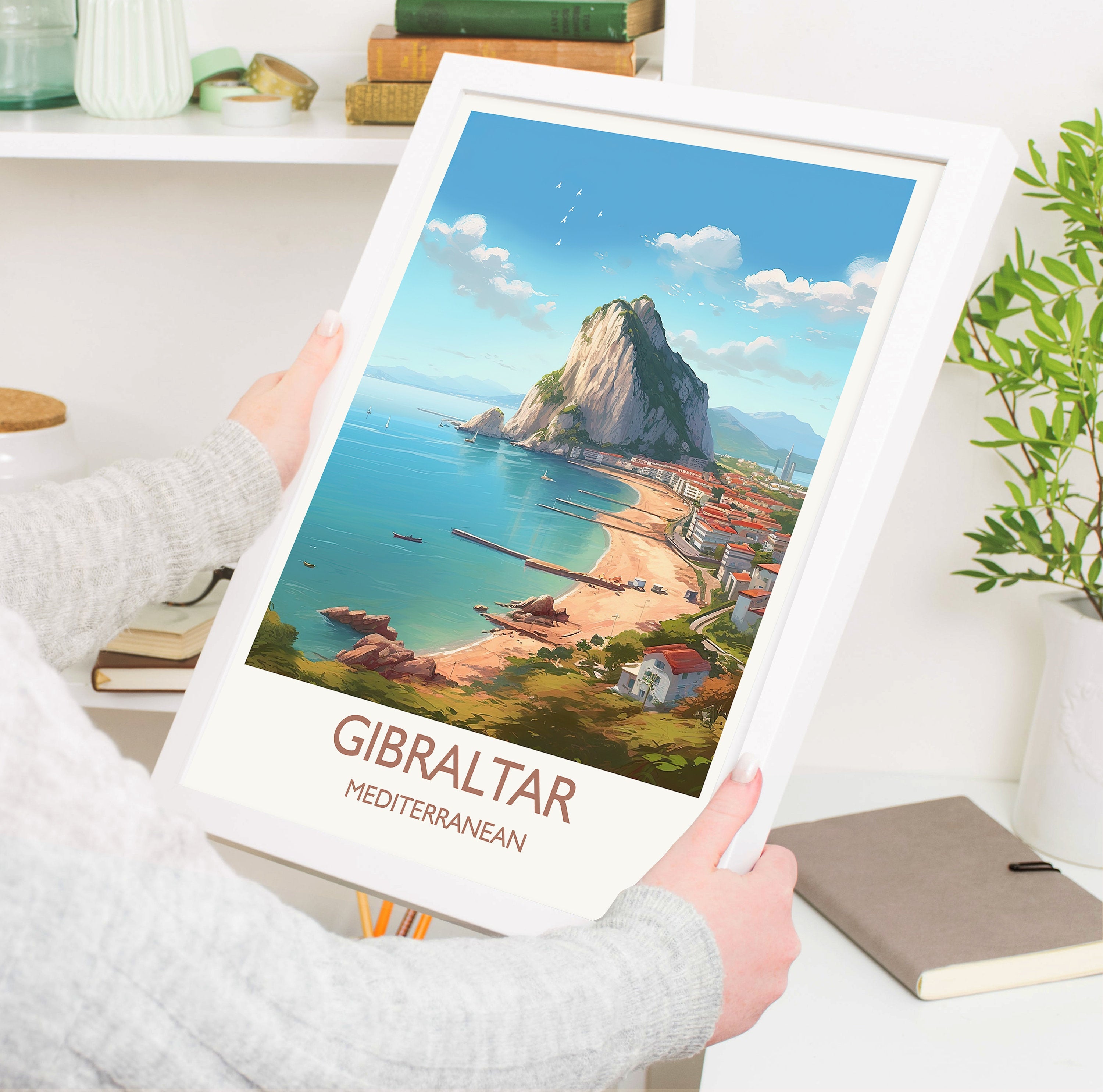 Gibraltar Travel Print, Travel Poster of Gibraltar, Mediterranean, Gibraltar Art, Gibraltar Gift, Wall Art Print NQ Media Designs