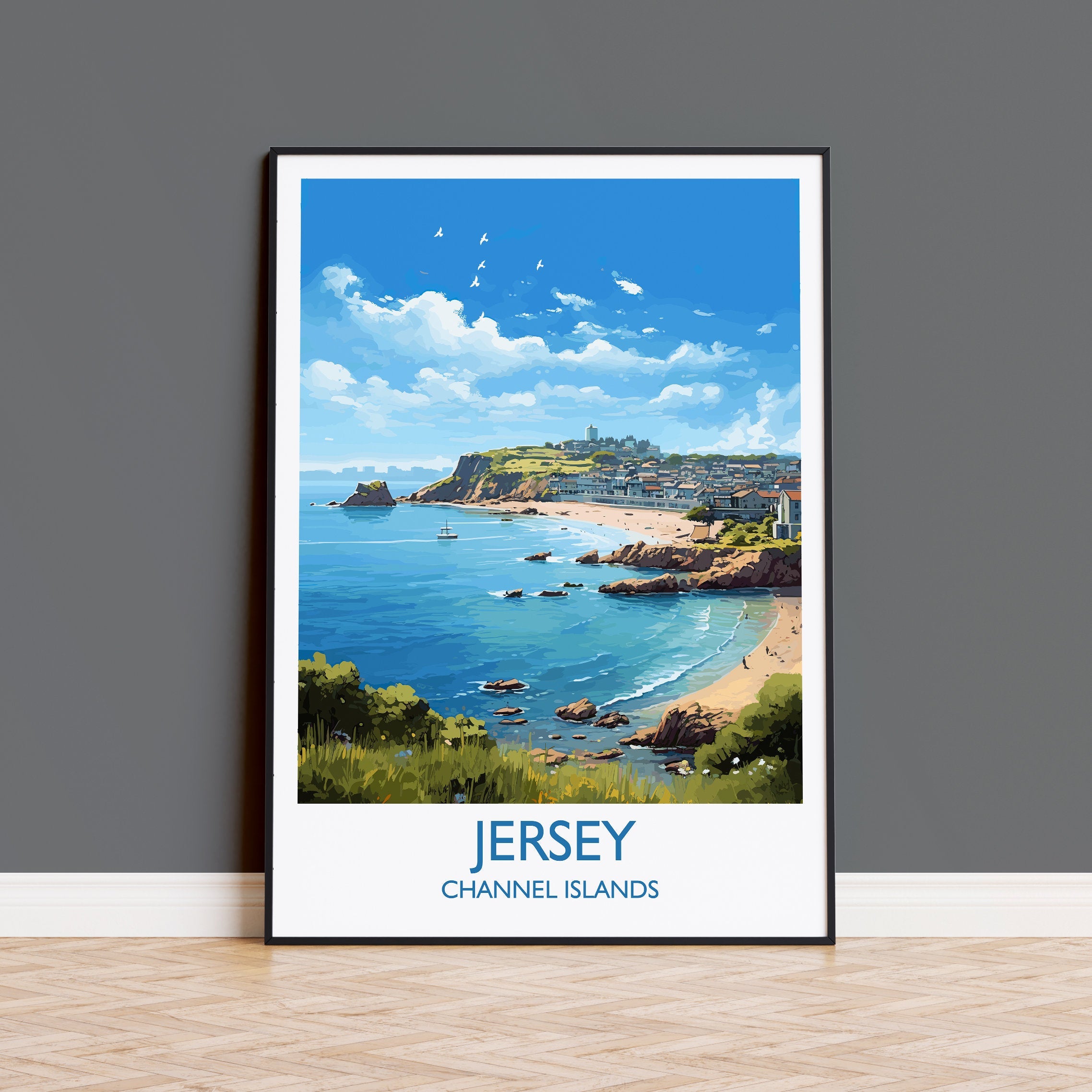 Jersey Travel Print, Travel Poster of Jersey, Jersey Gift, Channel Islands, Wall Art Print NQ Media Designs