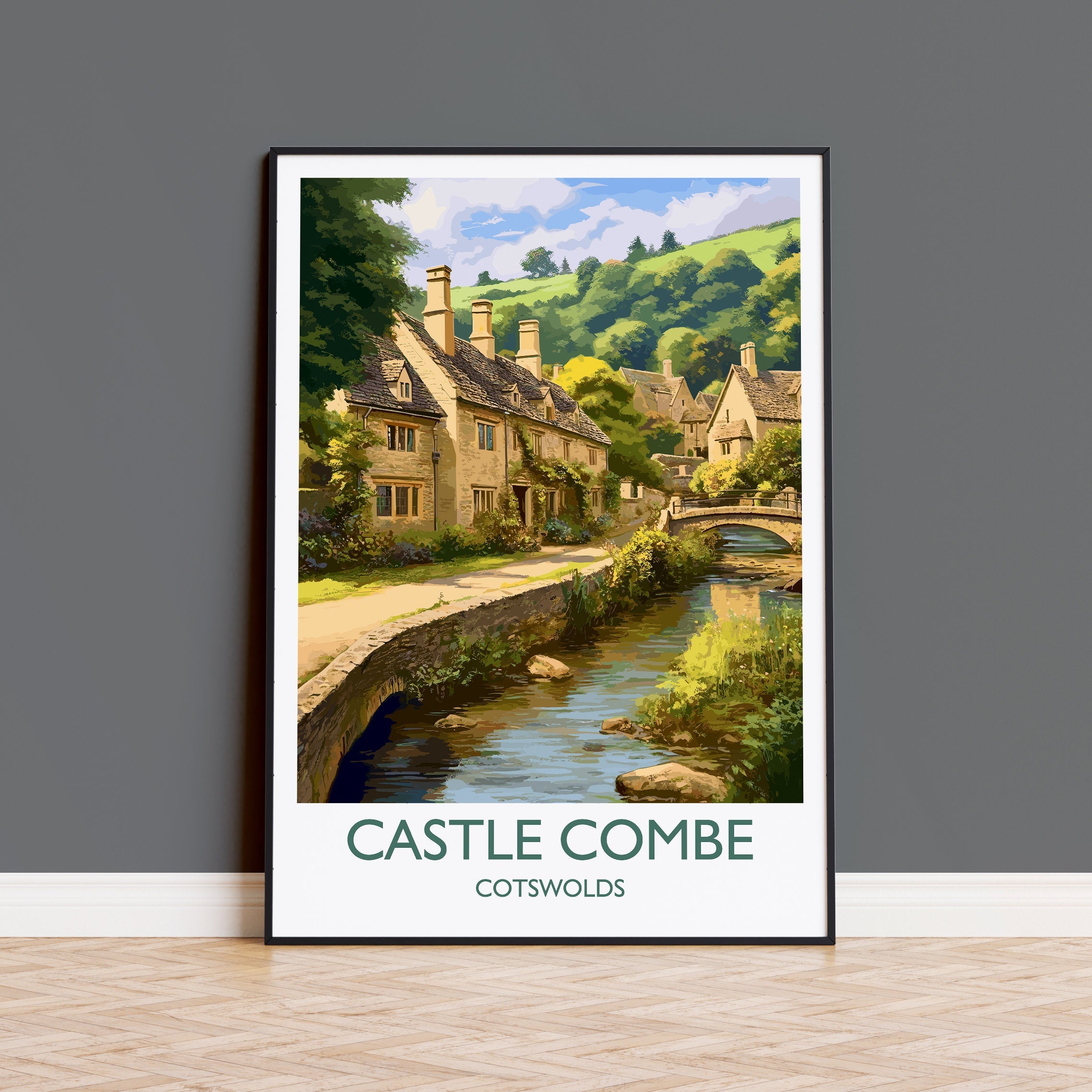 Castle Combe Travel Print, Travel Poster of Castle Combe, England, Cotswolds Art, Cotswolds Gift, Wall Art Print NQ Media Designs