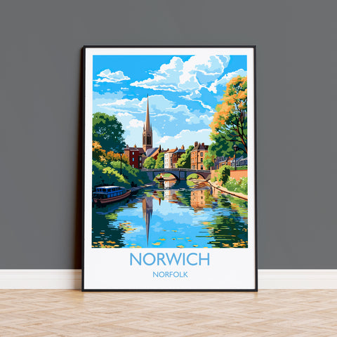 Norwich Travel Print, Travel Poster of Norwich, Norfolk, England, Norfolk Art, Norfolk Gift, Norwich Gift, Wall Art Print