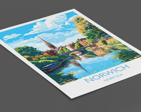 Norwich Travel Print, Travel Poster of Norwich, Norfolk, England, Norfolk Art, Norfolk Gift, Norwich Gift, Wall Art Print