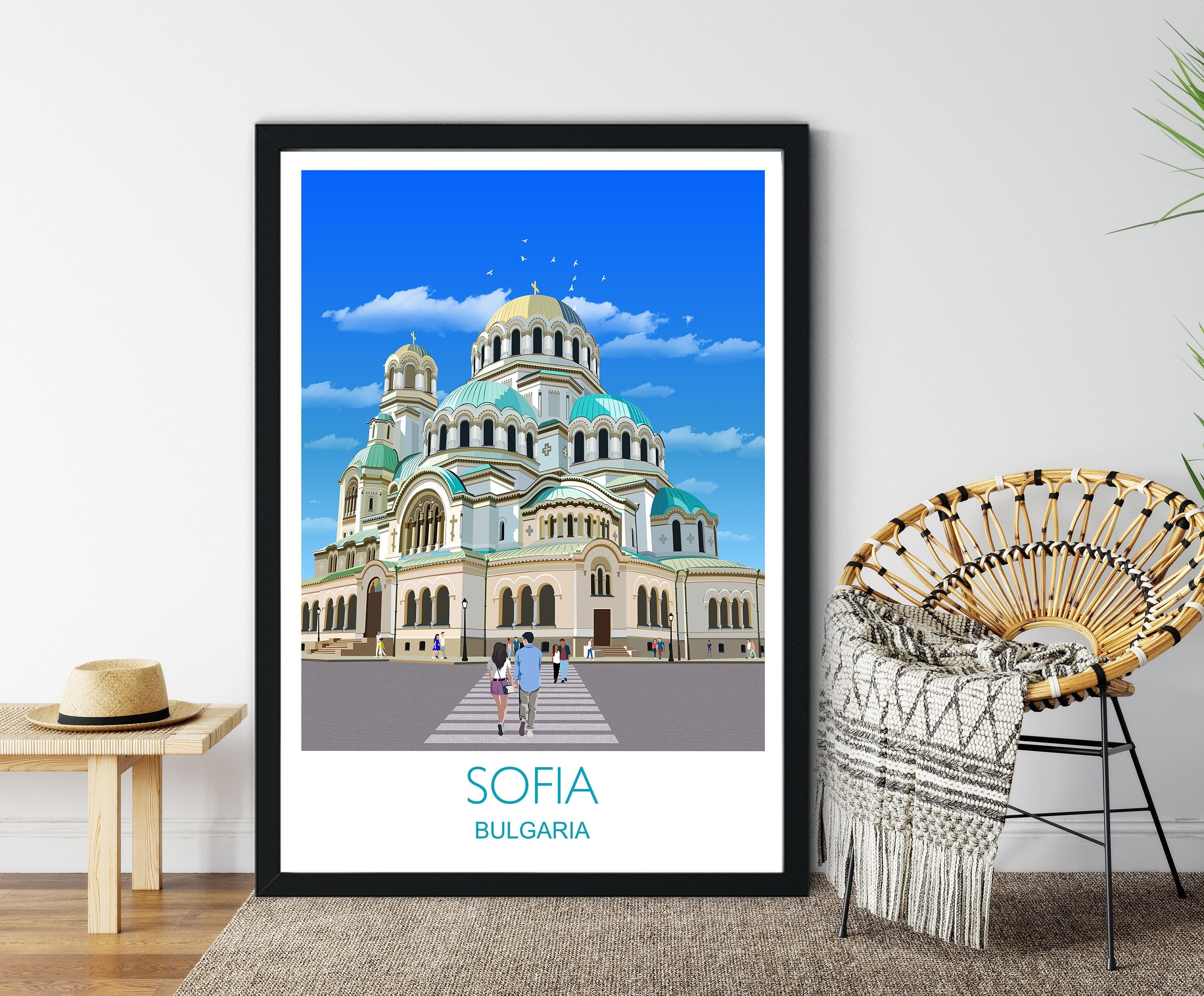 Sofia Travel Poster, Travel Print of Sofia, Bulgaria, Sofia Cityscape, St Alexander Nevsky Cathedral, Sofia Gift NQ Media Designs
