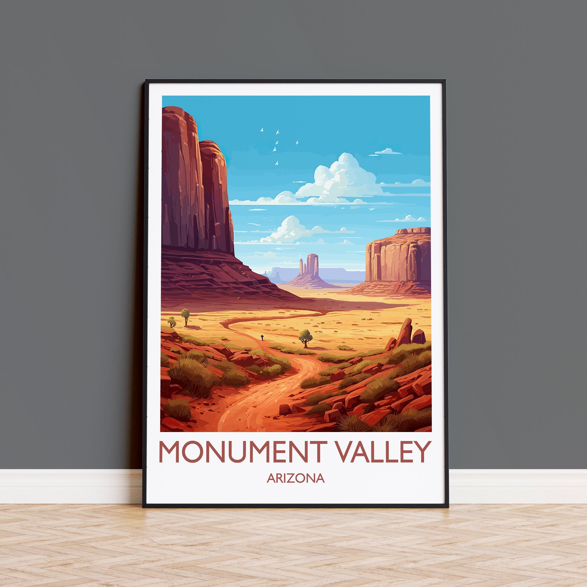 Monument Valley Travel Print, Travel Poster of Monument Valley, Arizona, Arizona Art, Monument Valley Gift, Wall Art Print NQ Media Designs