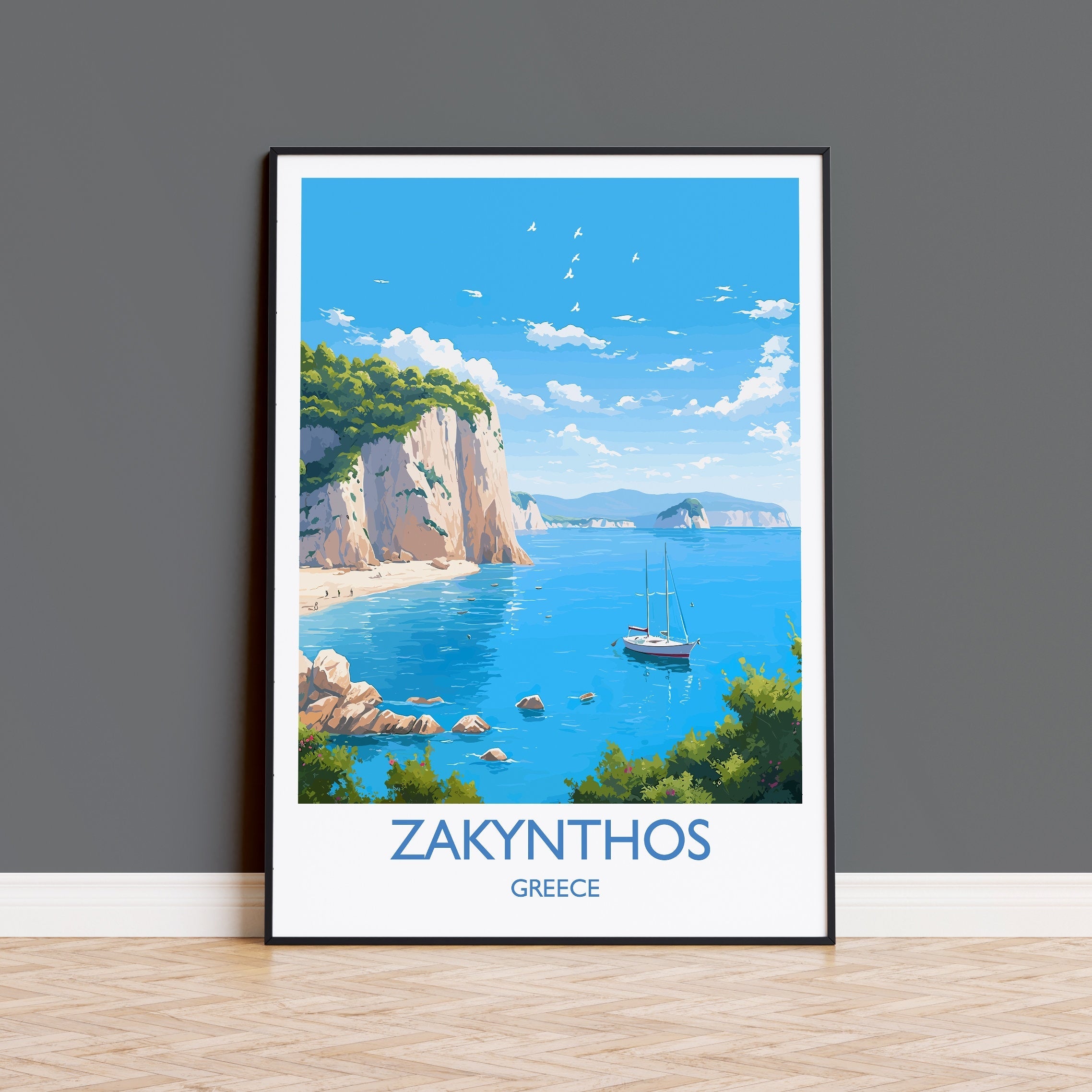 Zakynthos Travel Print, Travel Poster of Zakynthos, Greece Gift, Greek Islands Art, ZakynthosGift, Wall Art Print NQ Media Designs