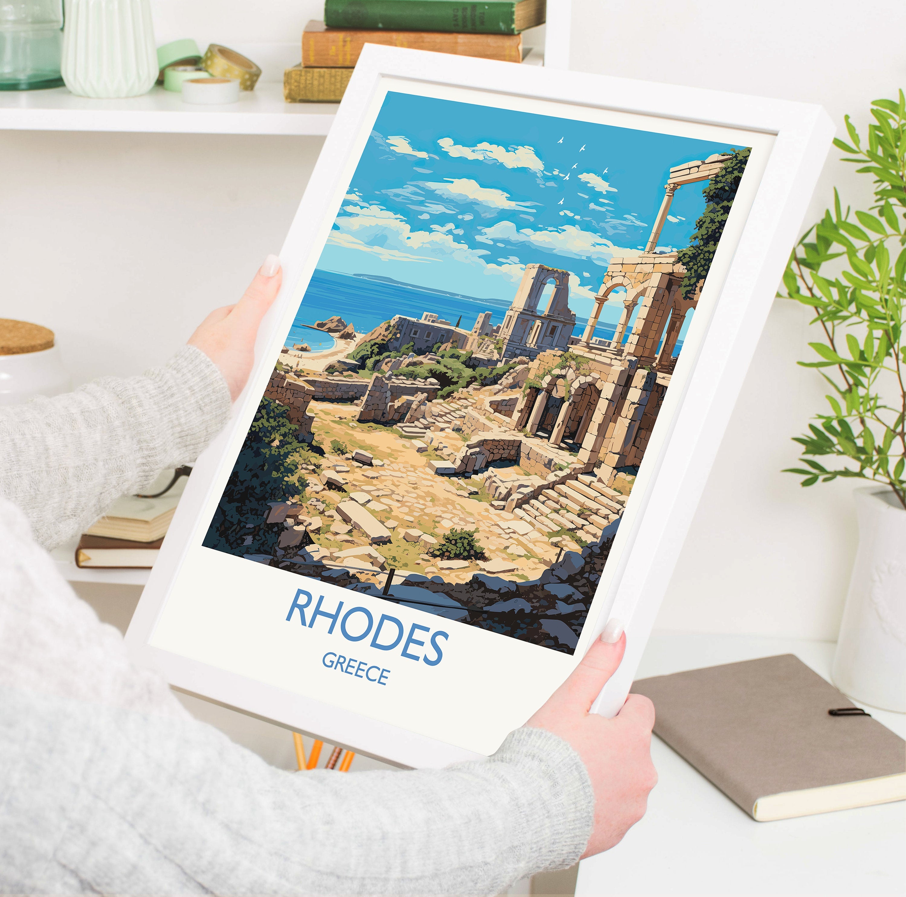 Rhodes Travel Print, Travel Poster of Rhodes, Greece Gift, Greek Islands Art, Rhodes Gift, Wall Art Print NQ Media Designs