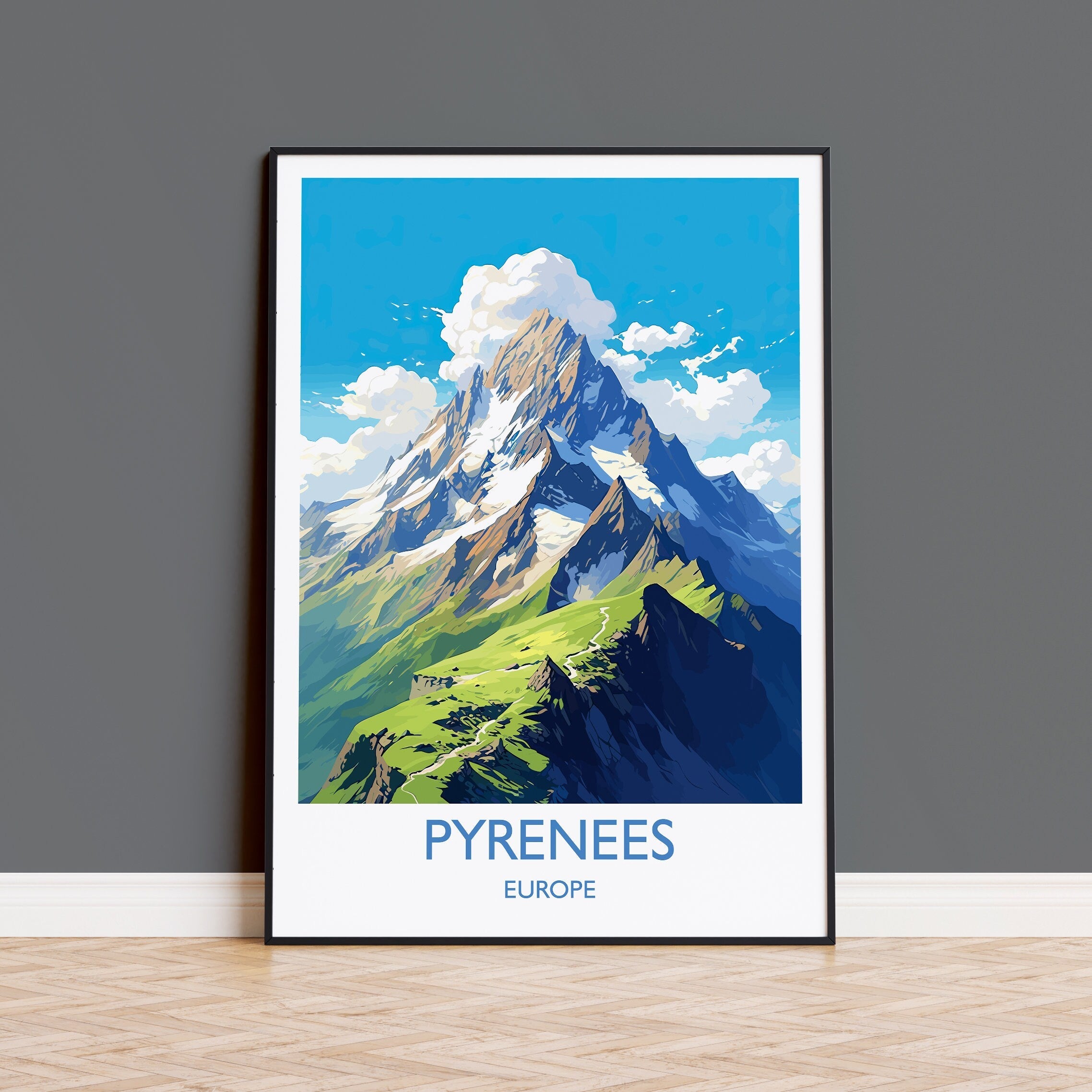 Pyrenees Travel Poster, Travel Print of Pyrenees, Pyrenees Gift, Mountain Art, Pyrenees Gift, Wall Art Print NQ Media Designs