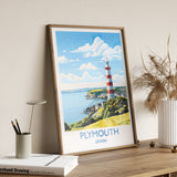 Plymouth Travel Poster, Travel Print of Plymouth, Devon, England, Devon Coast Art, Devon Gift, Wall Art Print NQ Media Designs