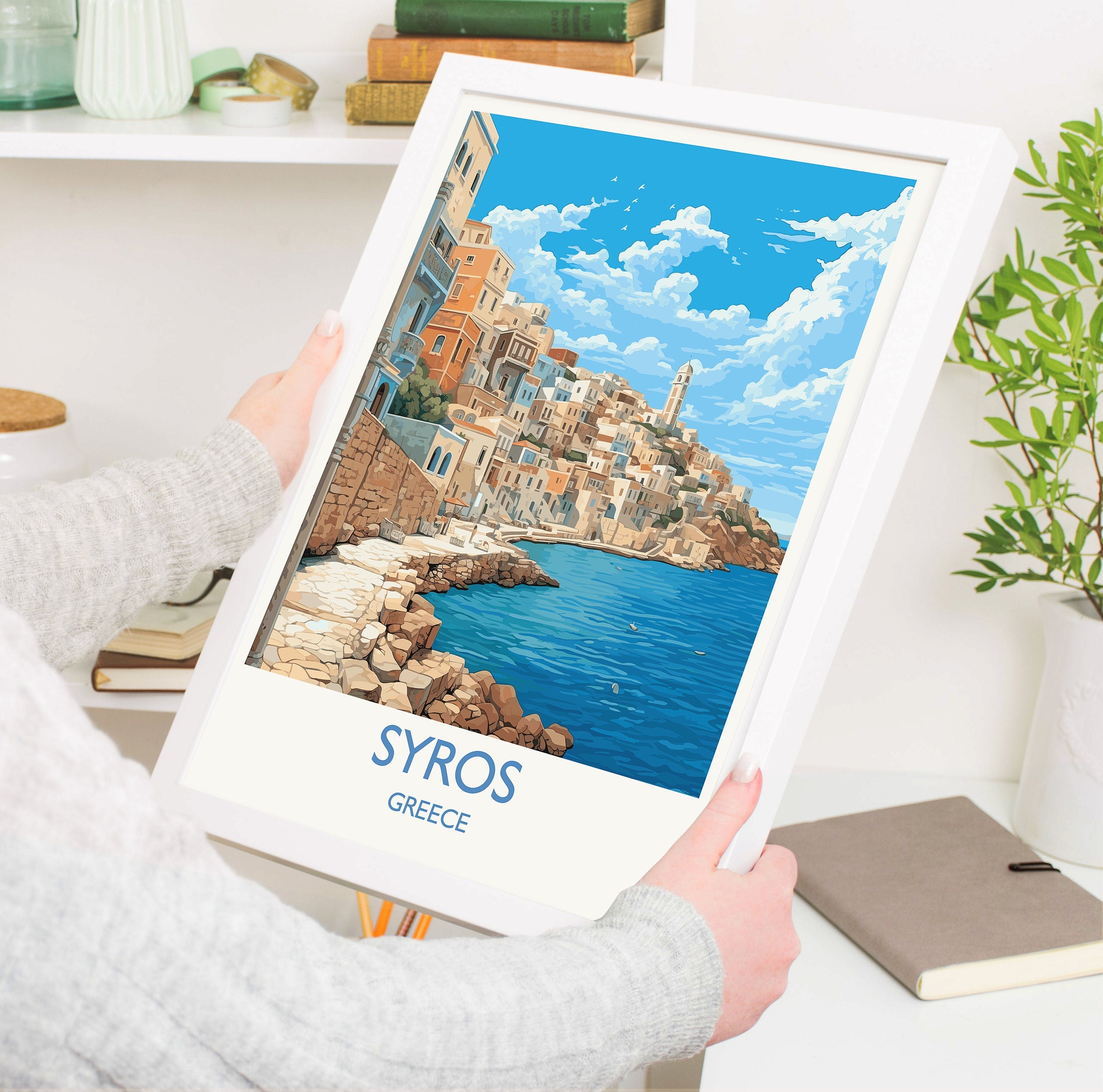 Syros Travel Print, Travel Poster of Syros, Greece Gift, Greek Islands Art, Syros Gift, Wall Art Print NQ Media Designs