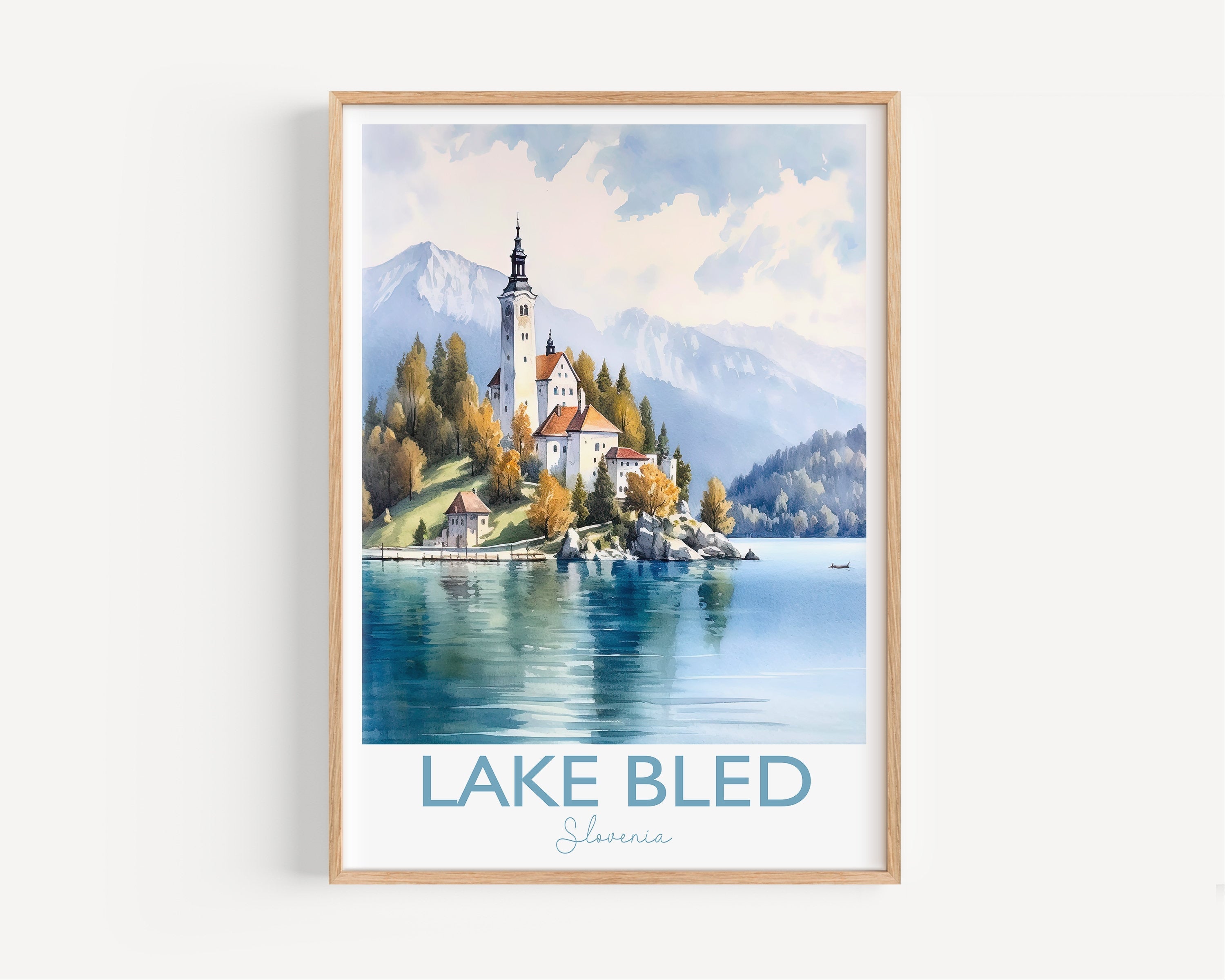 Lake Bled Print, Travel Poster of Lake Bled, Slovenia, Slovenia Gift, Travel Watercolour Gift NQ Media Designs