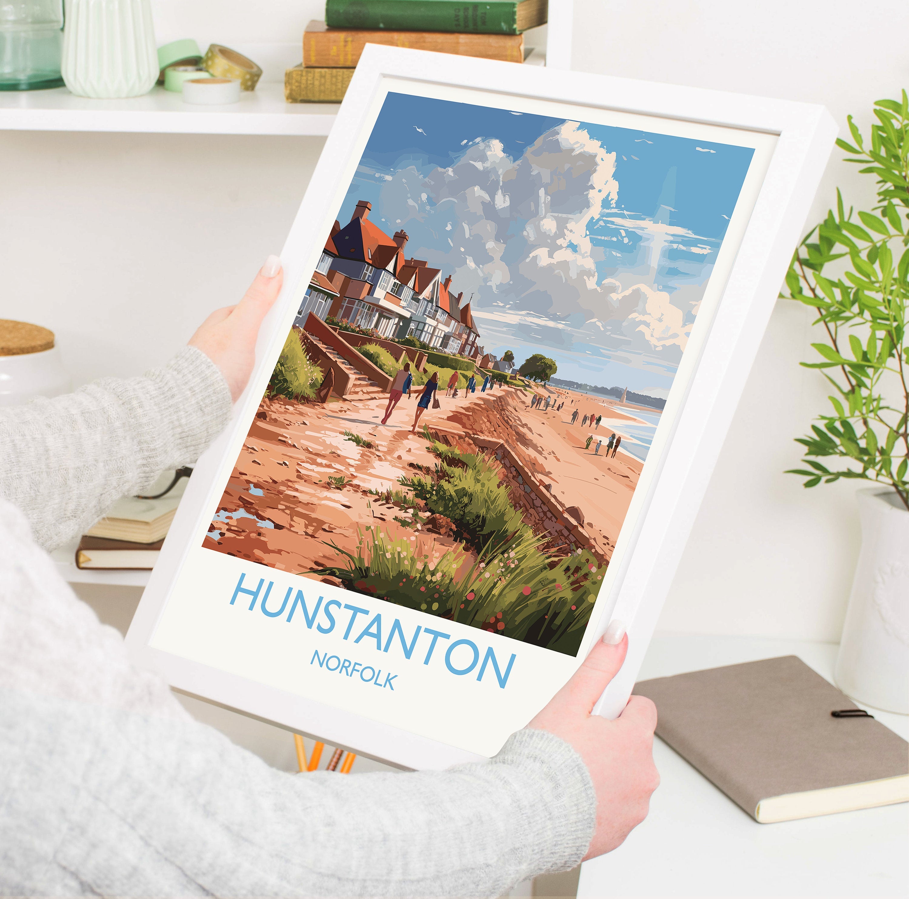 Hunstanton Beach Travel Print, Travel Poster of Hunstanton Beach, Norfolk, England, Norfolk Art, Norfolk Gift, Wall Art Print NQ Media Designs