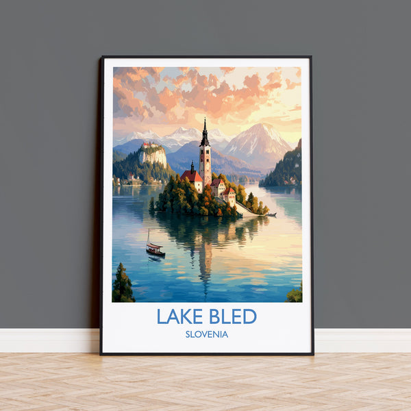 Lake Bled Travel Poster, Travel Print of Lake Bled, Slovenia, Slovenia Art, Lake Bled Gift, Wall Art Print
