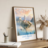 Lake Bled Travel Poster, Travel Print of Lake Bled, Slovenia, Slovenia Art, Lake Bled Gift, Wall Art Print NQ Media Designs