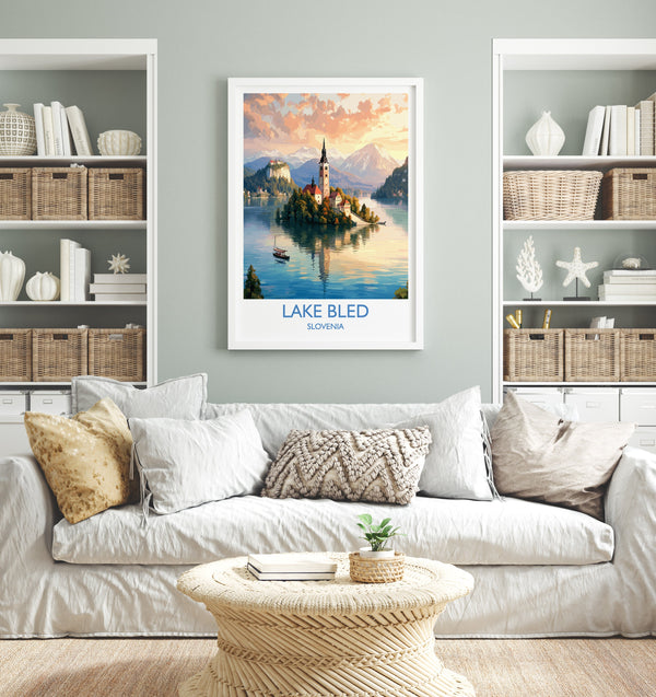 Lake Bled Travel Poster, Travel Print of Lake Bled, Slovenia, Slovenia Art, Lake Bled Gift, Wall Art Print
