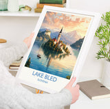 Lake Bled Travel Poster, Travel Print of Lake Bled, Slovenia, Slovenia Art, Lake Bled Gift, Wall Art Print NQ Media Designs