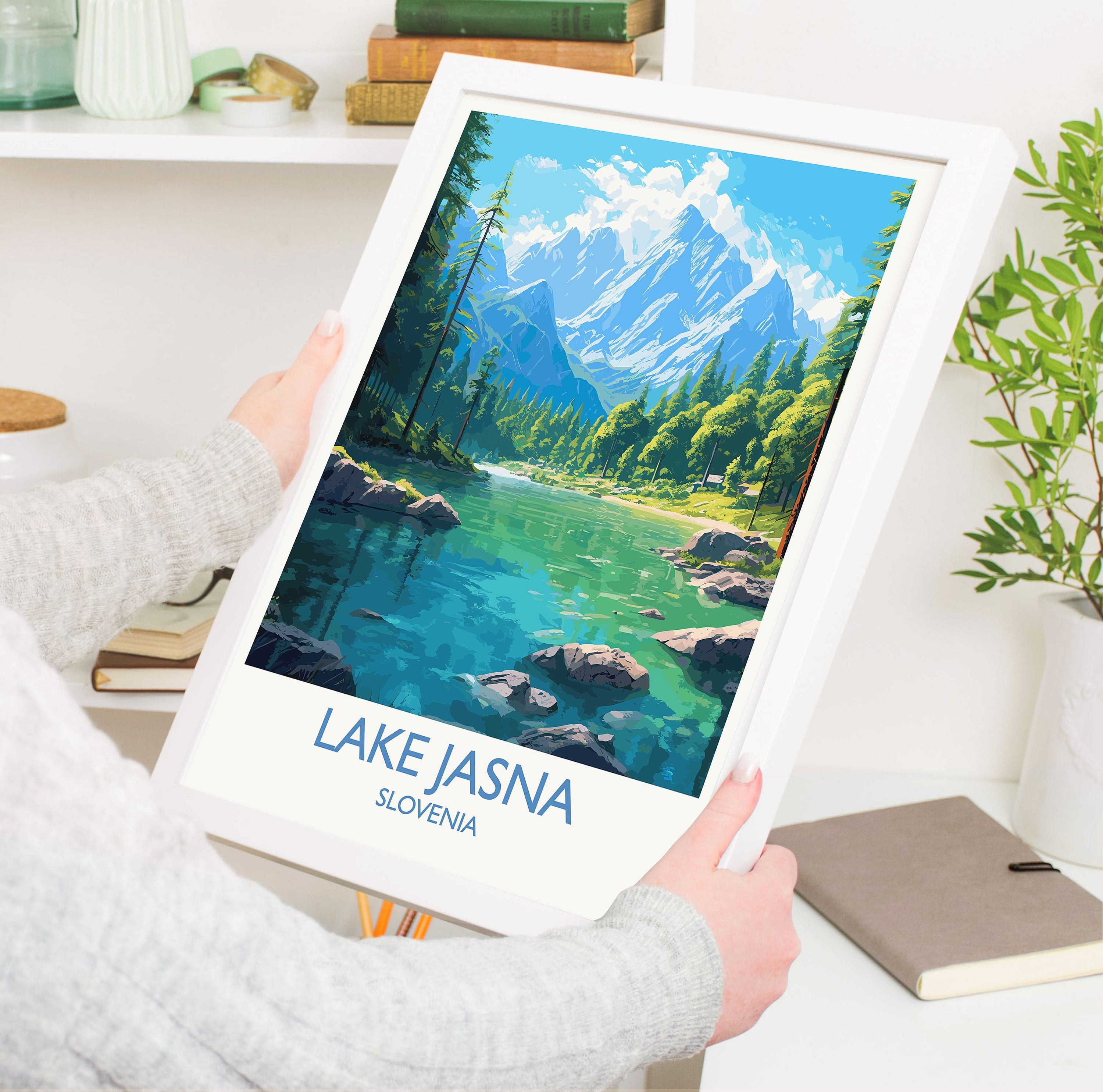 Lake Jasna Travel Poster, Travel Print of Lake Jasna, Slovenia, Slovenia Art, Lake Jasna Gift, Wall Art Print NQ Media Designs