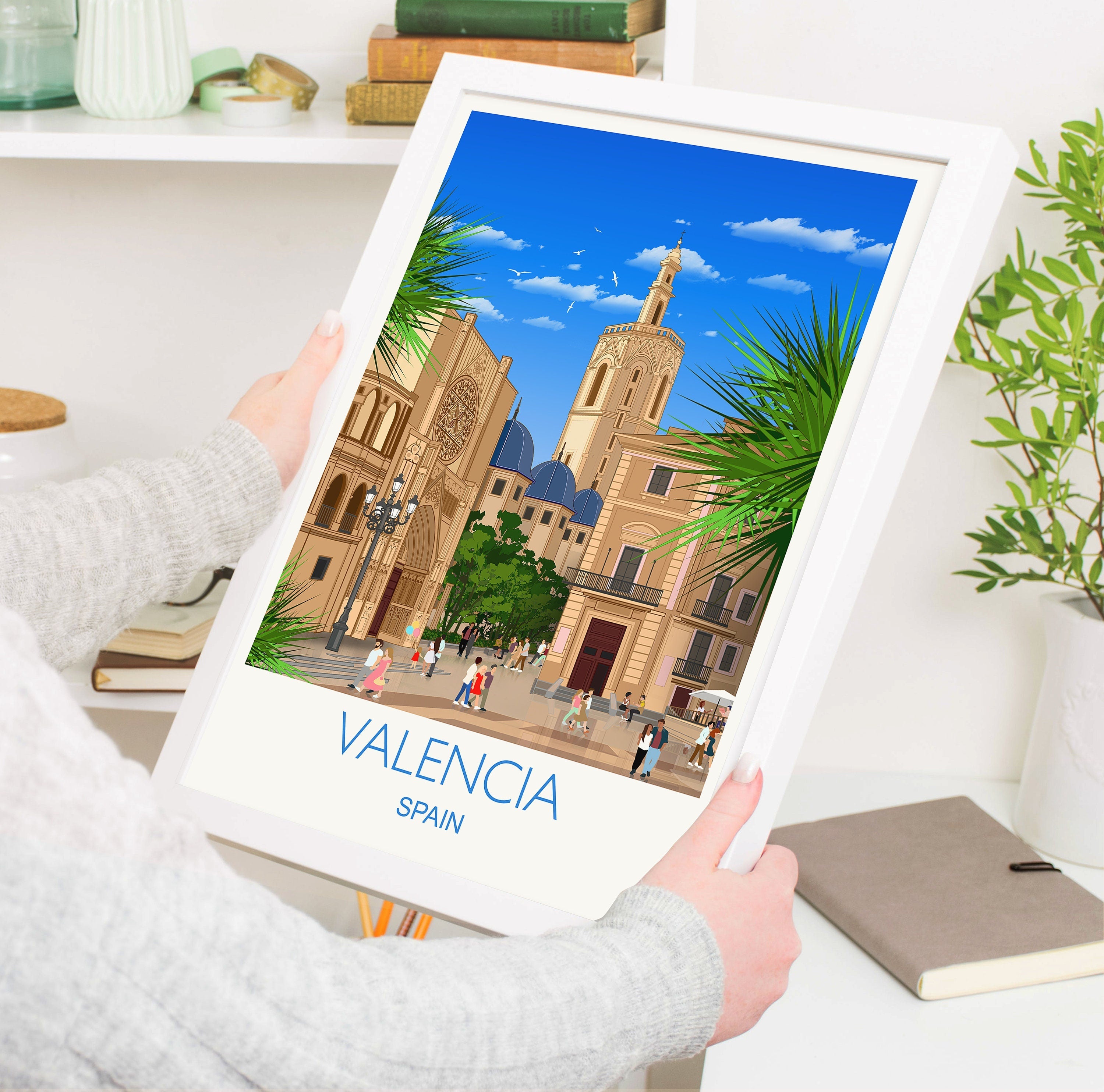 Travel Poster of Valencia, Travel Print of Valencia, Valencia, Spain, Spain Travel Poster, Valencia Cityscape, Valencia Gift NQ Media Designs