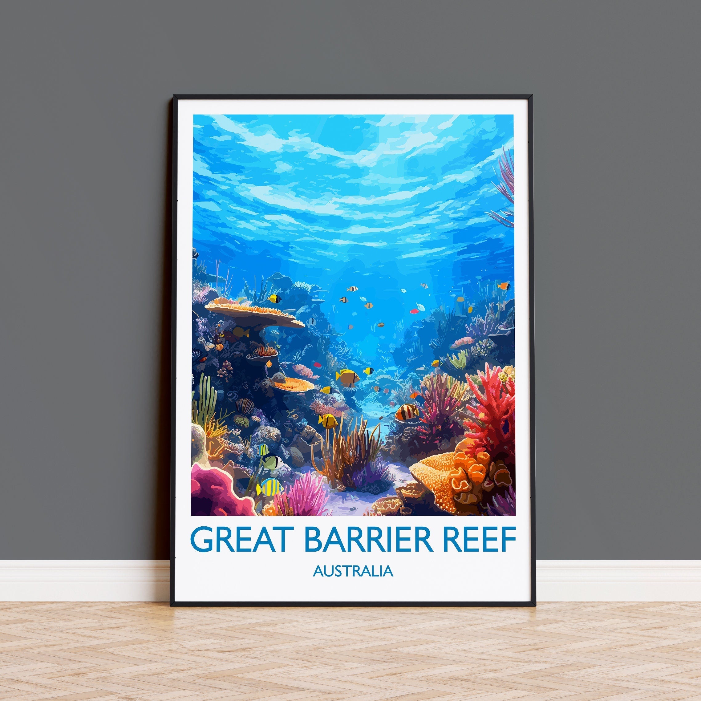Great Barrier Reef Print, Travel Poster of Great Barrier Reef, Queensland, Australia, Travel Gift NQ Media Designs