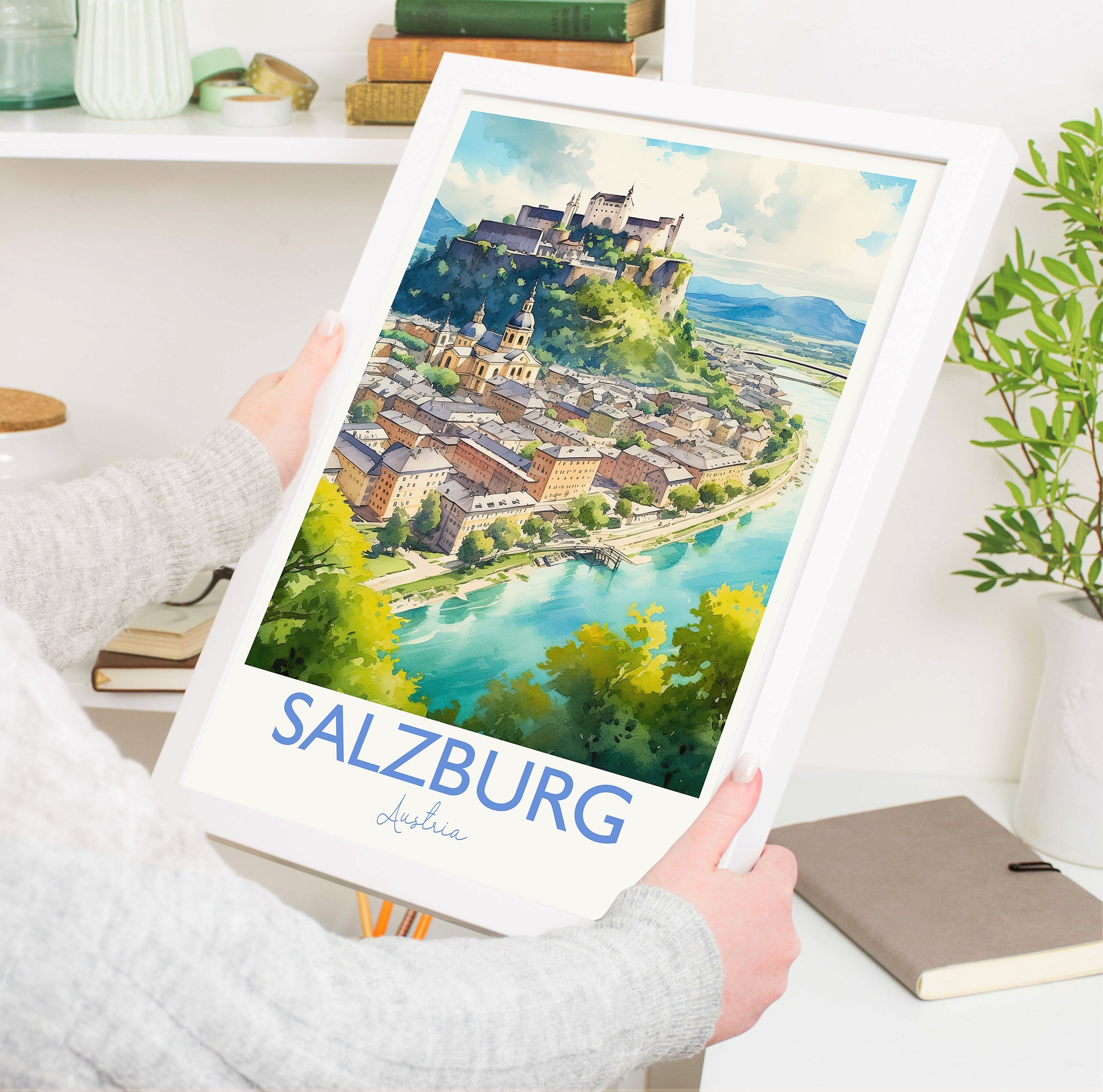 Salzburg Poster, Travel Print of Salzburg, Austria, Salzburg Gift, Travel Watercolour Gift NQ Media Designs