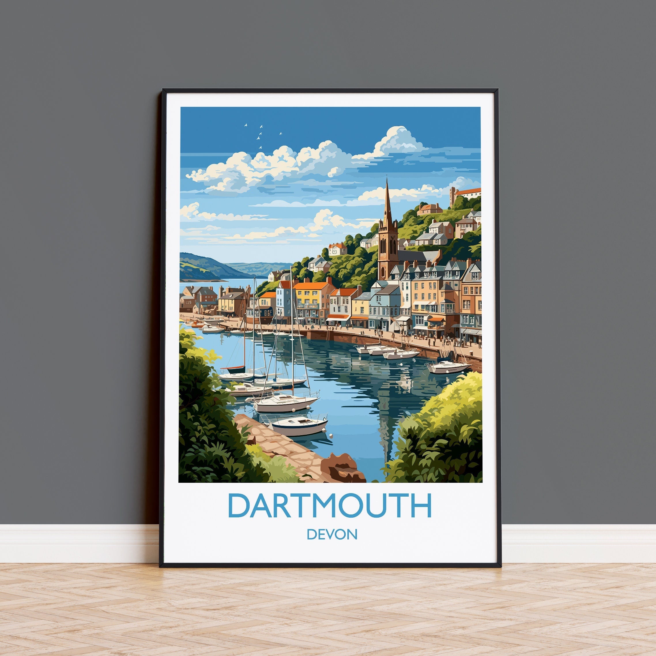 Dartmouth Travel Poster, Dartmouth Travel Print, England, Devon Art, Devon Gift, Wall Art Print NQ Media Designs