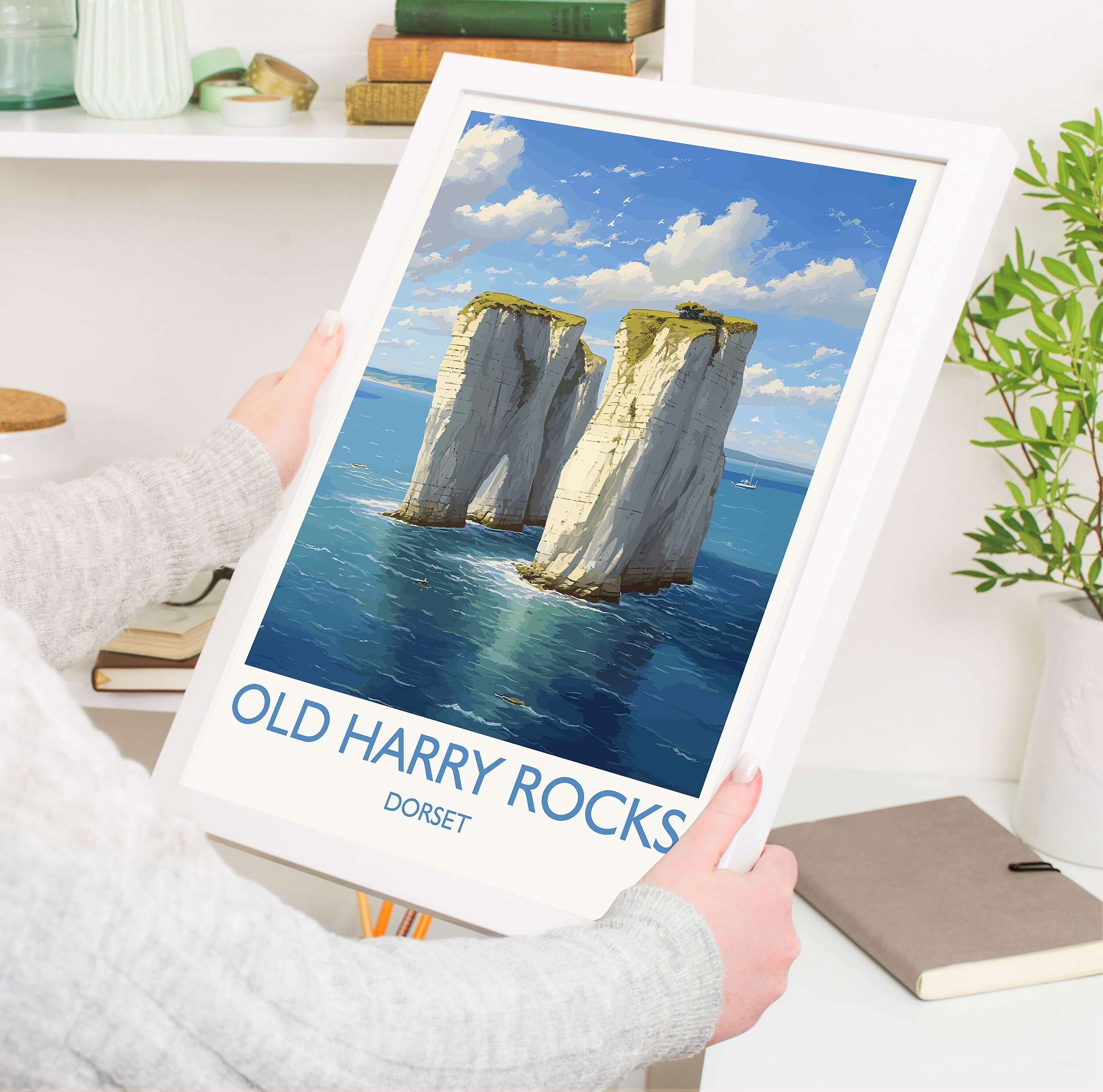 Old Harry Rocks Print, Travel Poster of Old Harry Rocks, England, Dorset Coast Art, Dorset Gift, Wall Art Print NQ Media Designs
