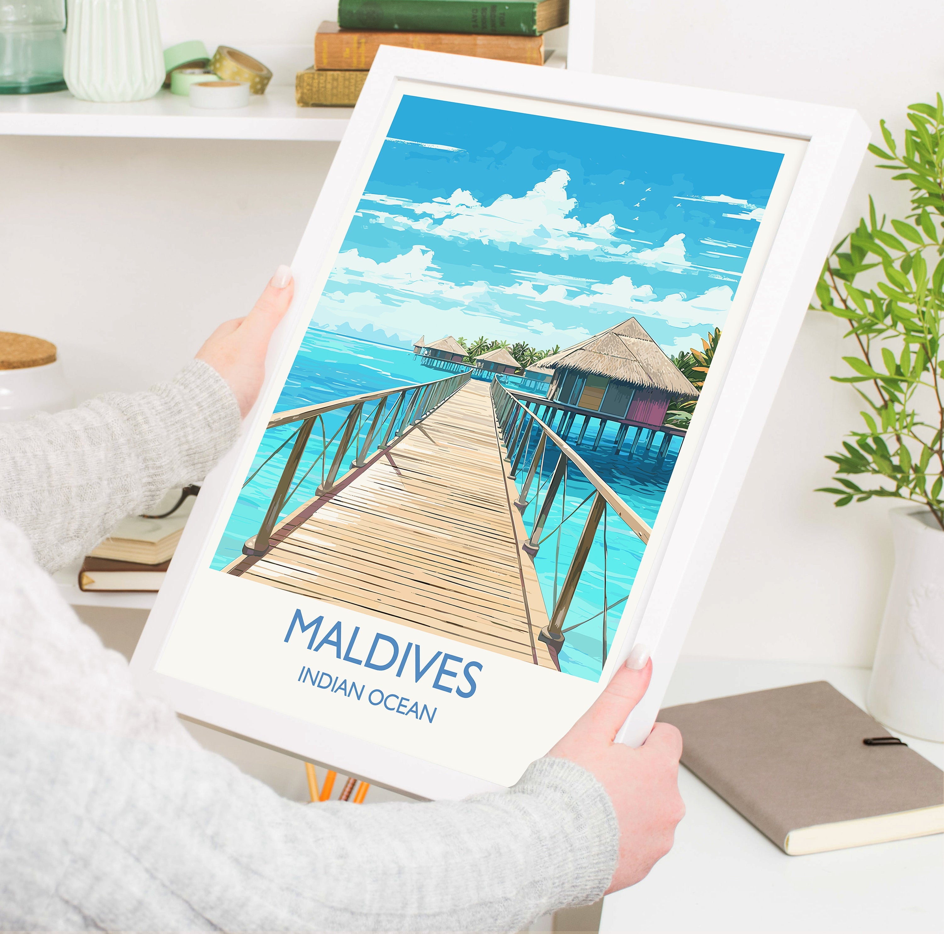Maldives Travel Print, Travel Poster of Maldives, Indian Ocean, Maldives Gift, Wall Art Print NQ Media Designs