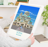 Sofia Travel Poster, Travel Print of Sofia, Bulgaria, Sofia Cityscape, St Alexander Nevsky Cathedral, Sofia Gift NQ Media Designs