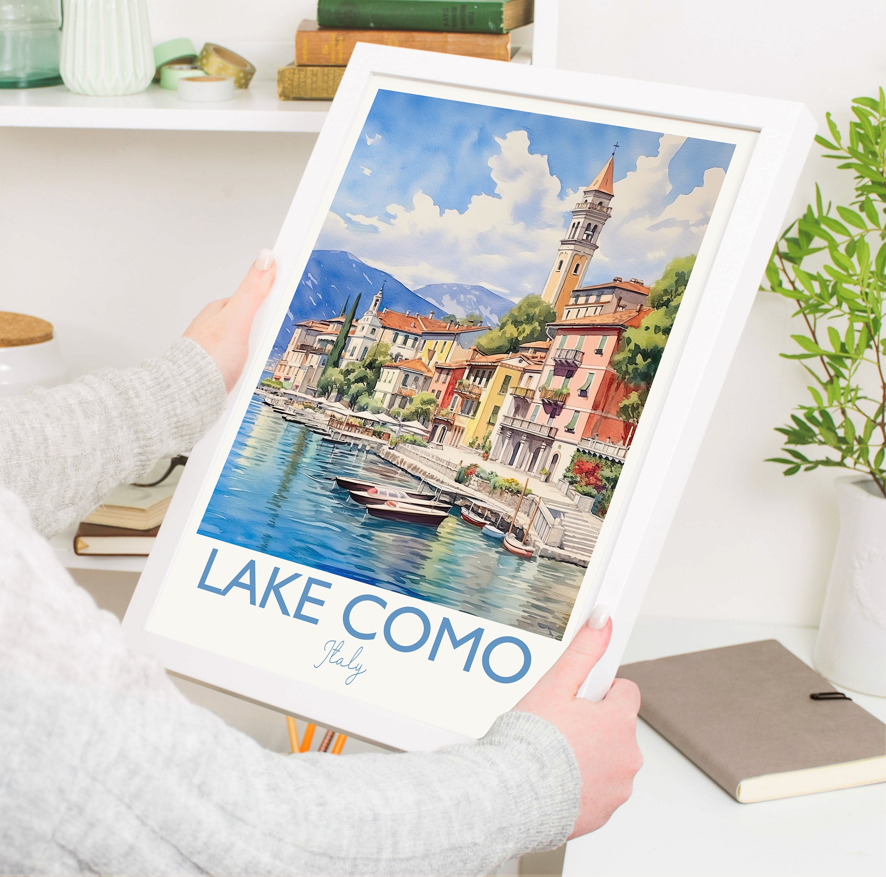Lake Como Poster, Travel Print of Lake Como, Italy, Venice Gift, Travel Watercolour Gift NQ Media Designs