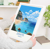 Zante Travel Print, Travel Poster of Zante, Greece Gift, Greek Islands Art, Zante Gift, Wall Art Print NQ Media Designs