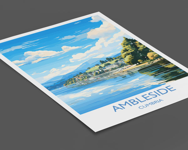Ambleside Travel Poster, Ambleside Travel Print, England, Cumbria Art, Ambleside Gift, Lake District, Wall Art Print