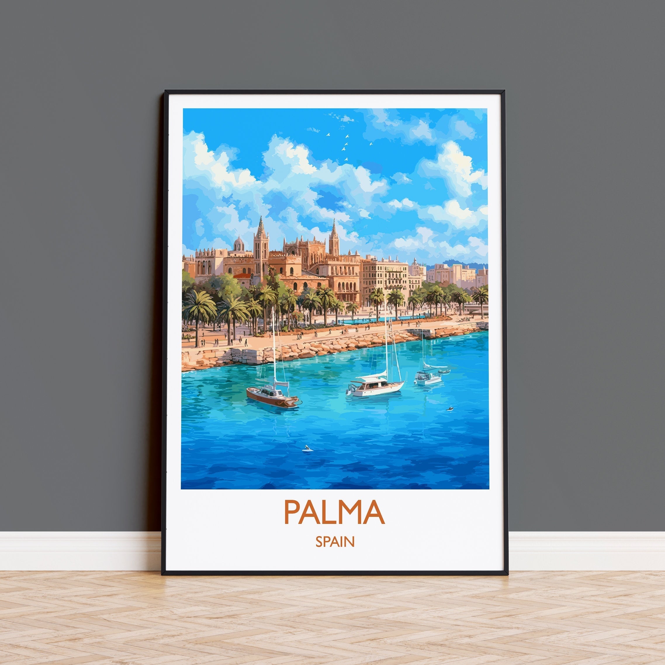 Palma Travel Print, Travel Poster of Palma, Spain, Palma Art, Palma Gift, Wall Art Print NQ Media Designs