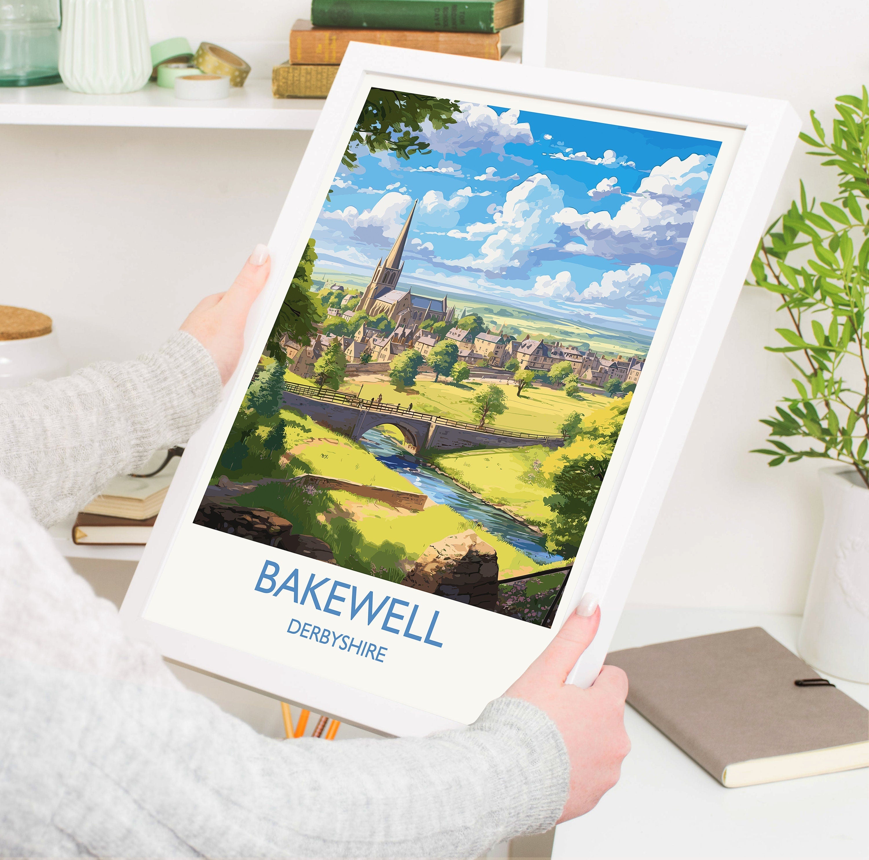 Bakewell Travel Poster, Bakewell Travel Print, England, Derbyshire Art, Bakewell Gift, Wall Art Print NQ Media Designs