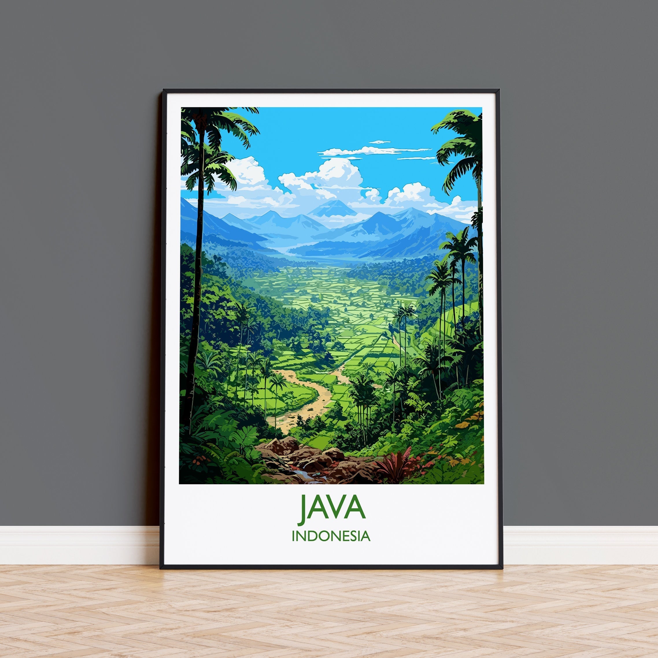 Java Travel Print, Travel Poster of Java, Indonesia, Java Gift, Wall Art Print NQ Media Designs