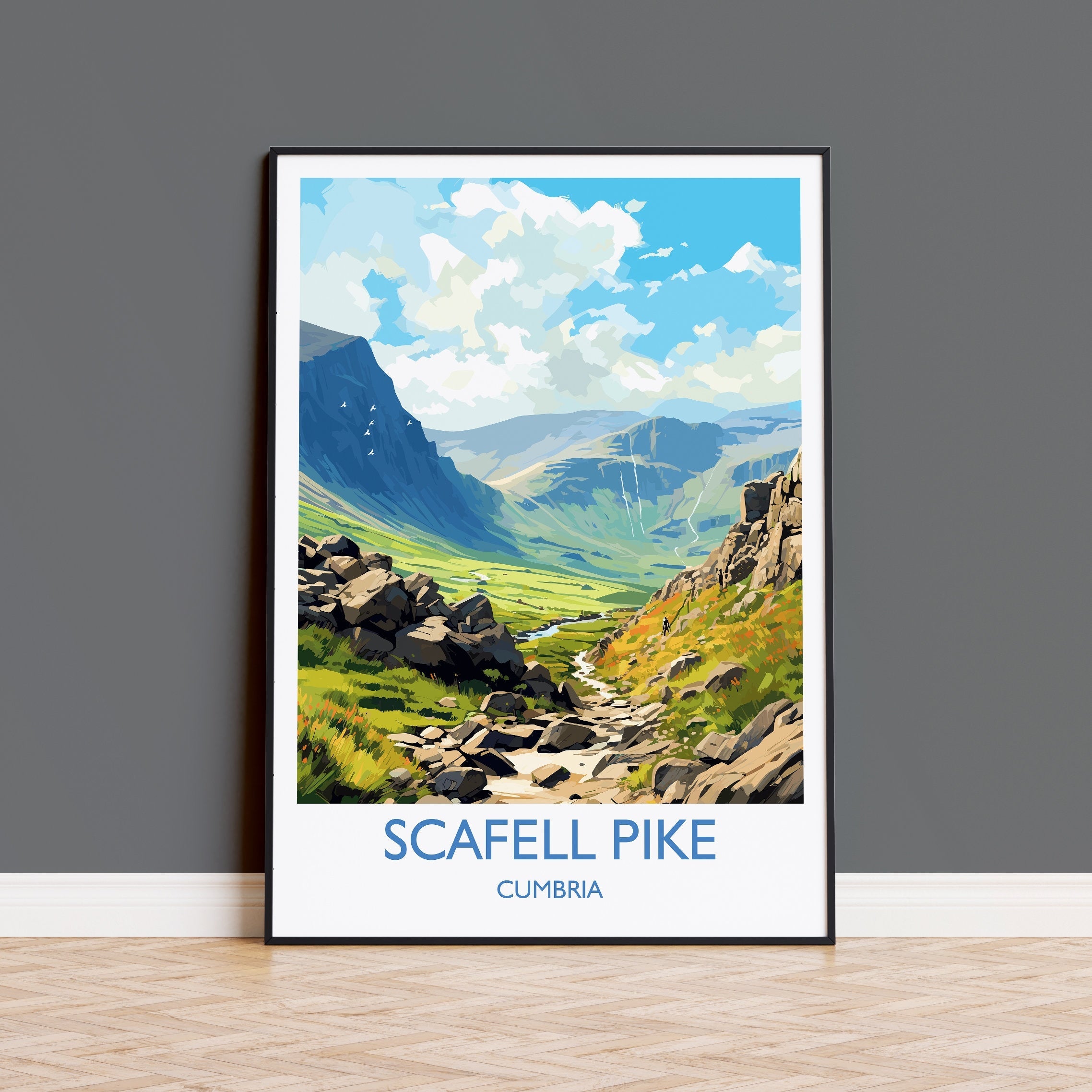 Scafell Pike Travel Print, Scafell Pike Travel Poster, England, Cumbria Art, Scafell Pike Gift, Lake District, Wall Art Print NQ Media Designs