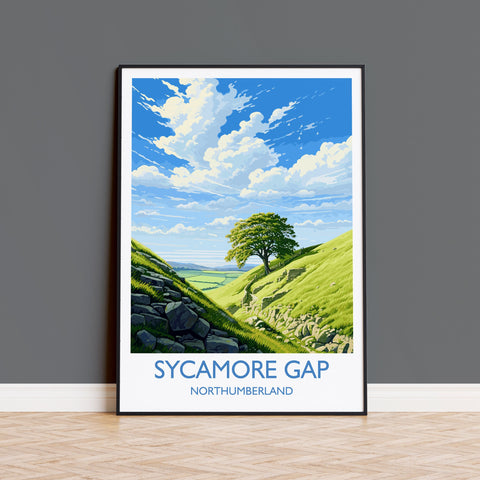 Sycamore Gap Travel Print, Travel Poster of Sycamore Gap, Northumberland, England, Sycamore Gap Gift, Wall Art Print