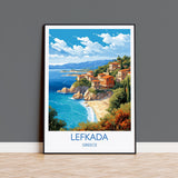 Lefkada Travel Poster, Travel Print of Lefkada, Greece Gift, Greek Islands Art, Lefkada Gift, Wall Art Print NQ Media Designs