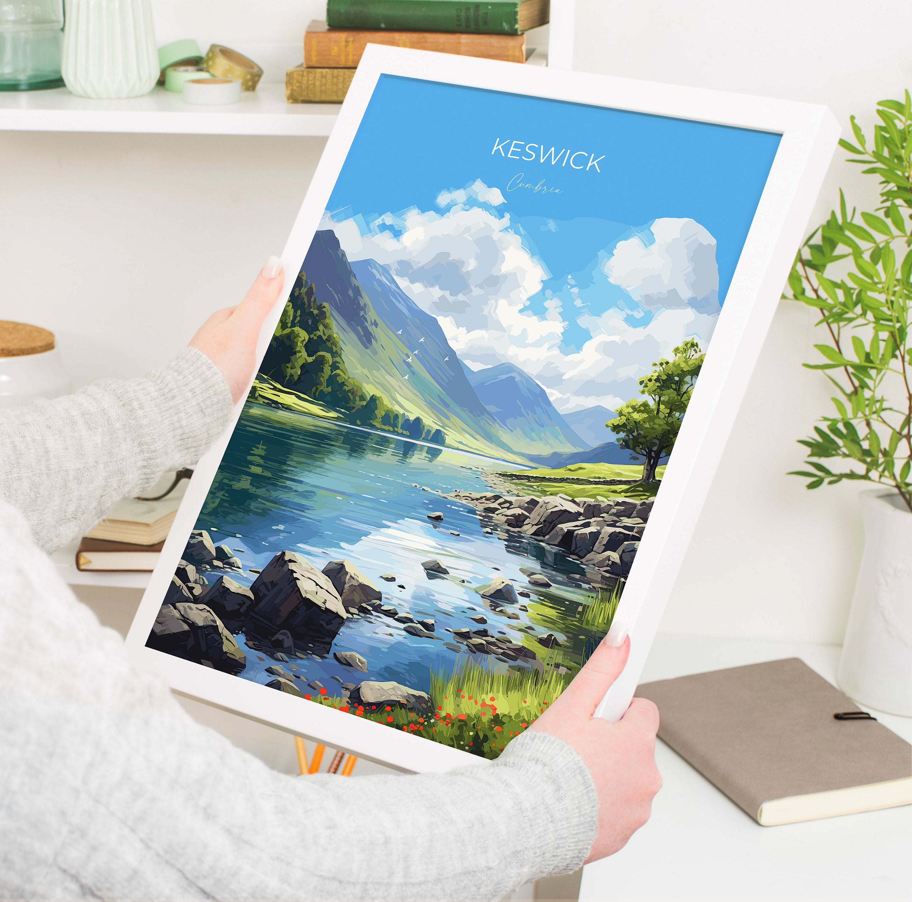 Keswick Travel Print, Keswick Travel Poster, England, Cumbria Art, Keswick Gift, Wall Art Print NQ Media Designs