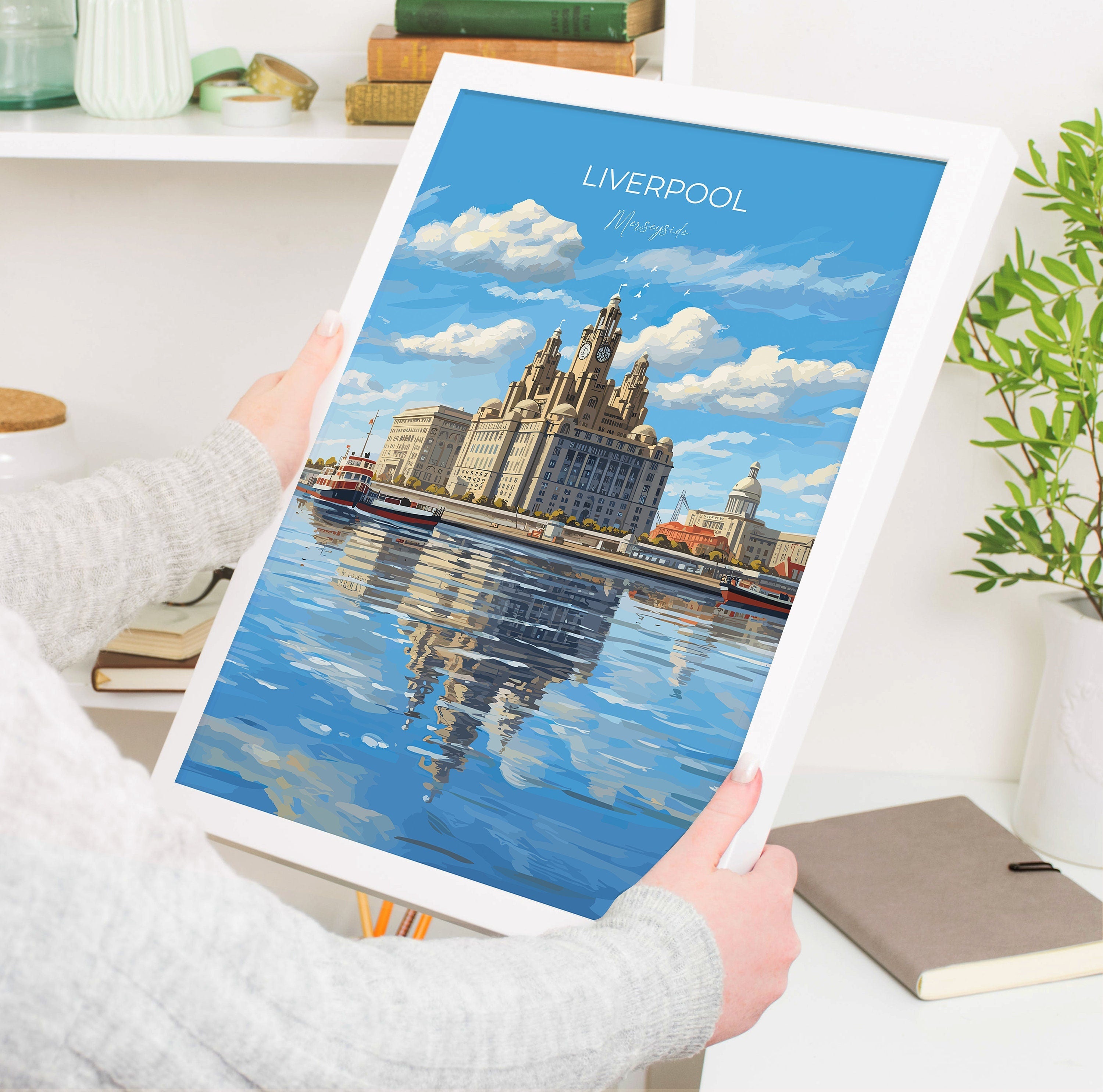 Liverpool Travel Print, Travel Poster of Liverpool, Merseyside, England, North West Coast Art, Liverpool Gift, Wall Art Print NQ Media Designs