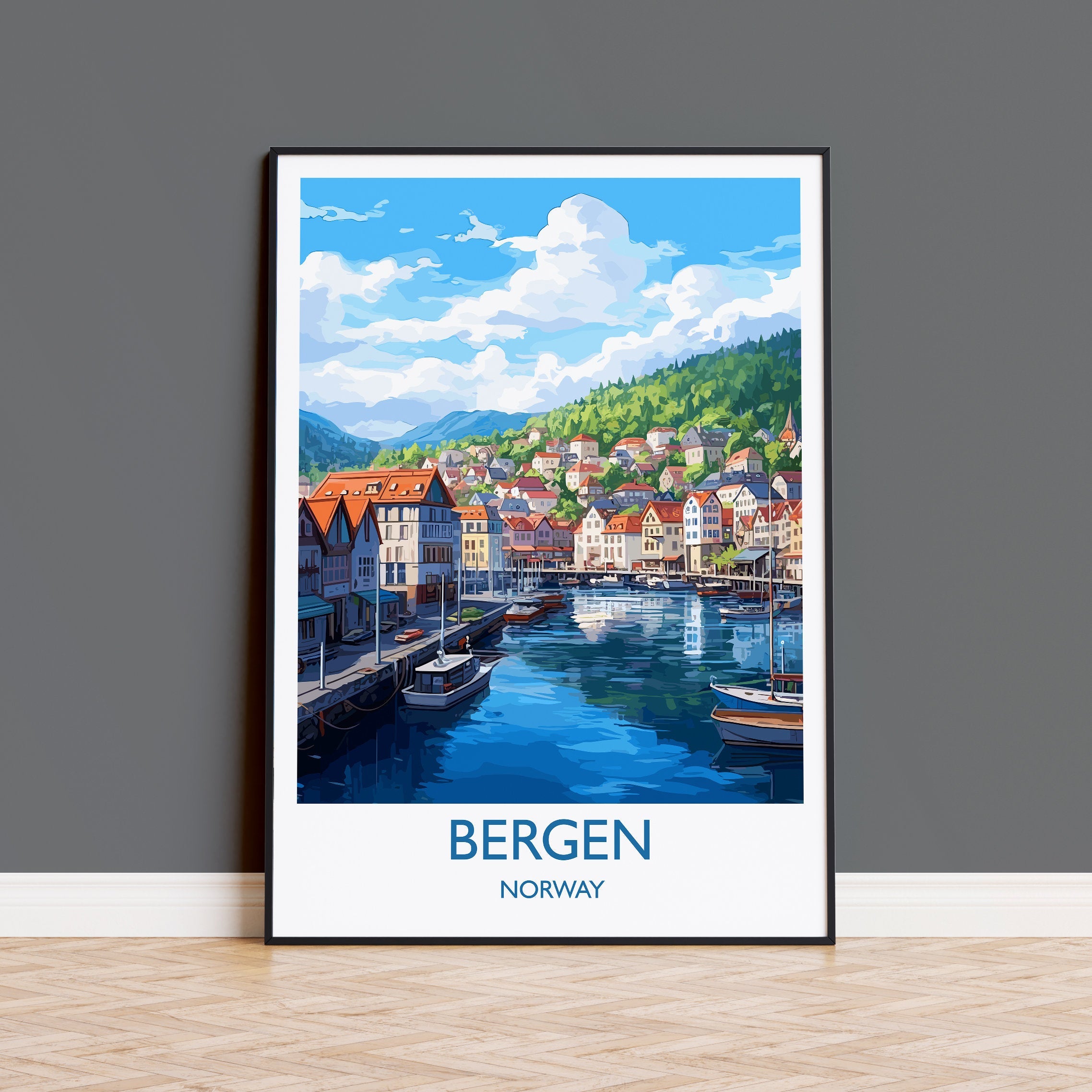 Bergen Poster, Travel Print of Bergen, Norway, Bergen Gift, Travel Gift NQ Media Designs