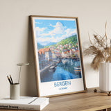 Bergen Poster, Travel Print of Bergen, Norway, Bergen Gift, Travel Gift NQ Media Designs