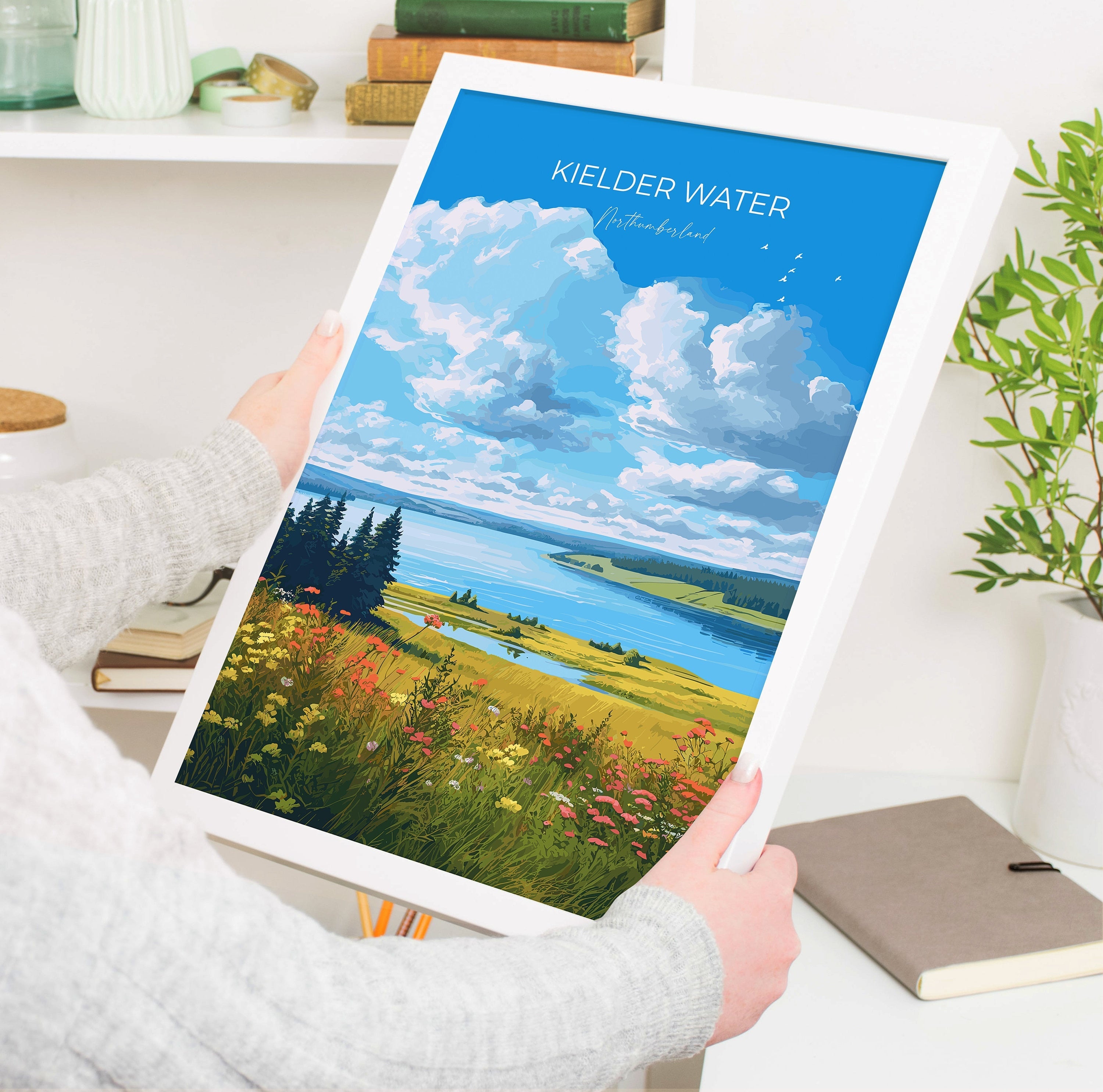 Kielder Water Travel Print, Travel Poster of Kielder Water, Kielder Water Reservoir, Kielder Water Art, Northumberland Gift NQ Media Designs