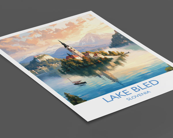 Lake Bled Travel Poster, Travel Print of Lake Bled, Slovenia, Slovenia Art, Lake Bled Gift, Wall Art Print