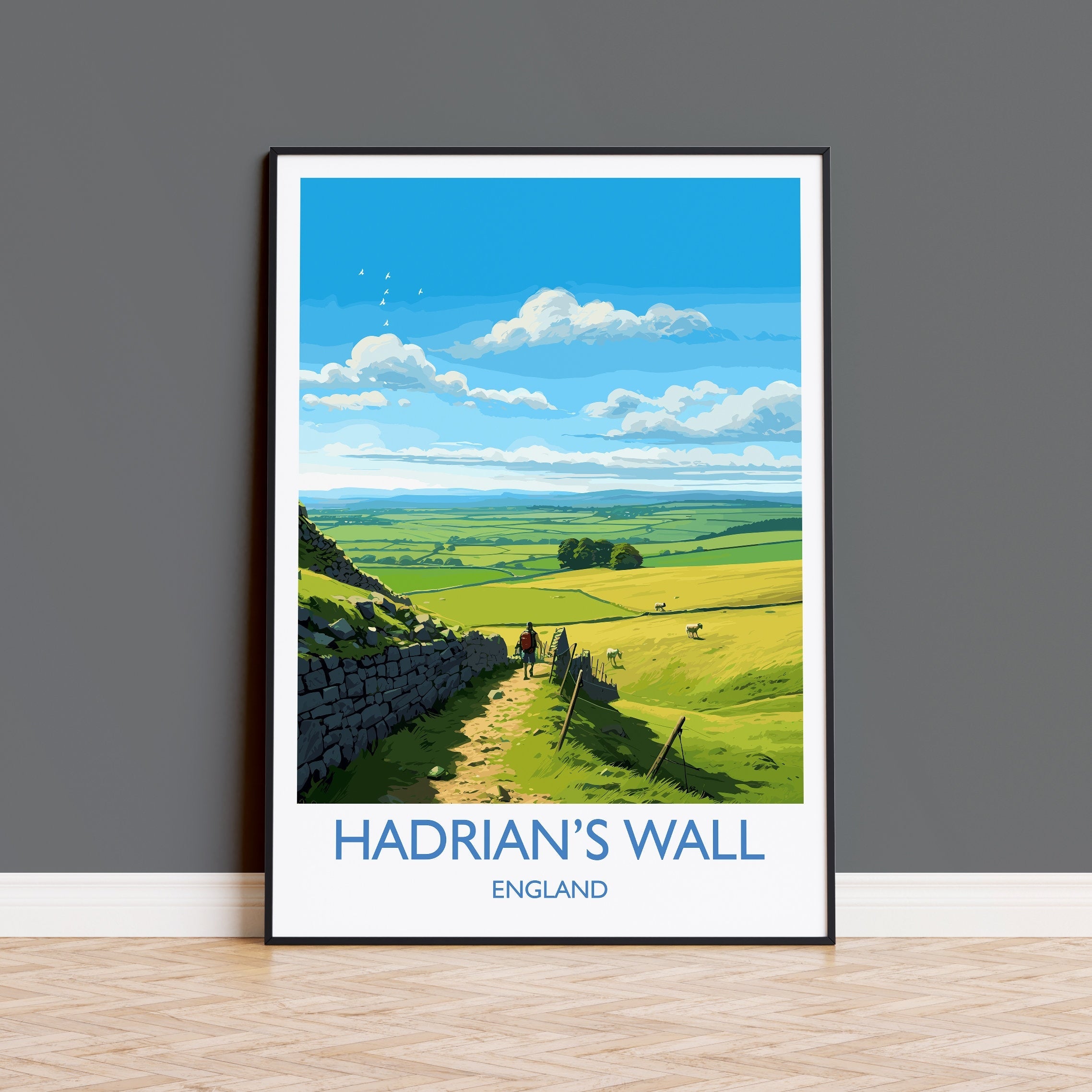 Hadrians Wall Travel Print, Travel Poster of Hadrians Wall , Northumberland, Hadrians Wall Gift, Northumberland Art, NQ Media Designs