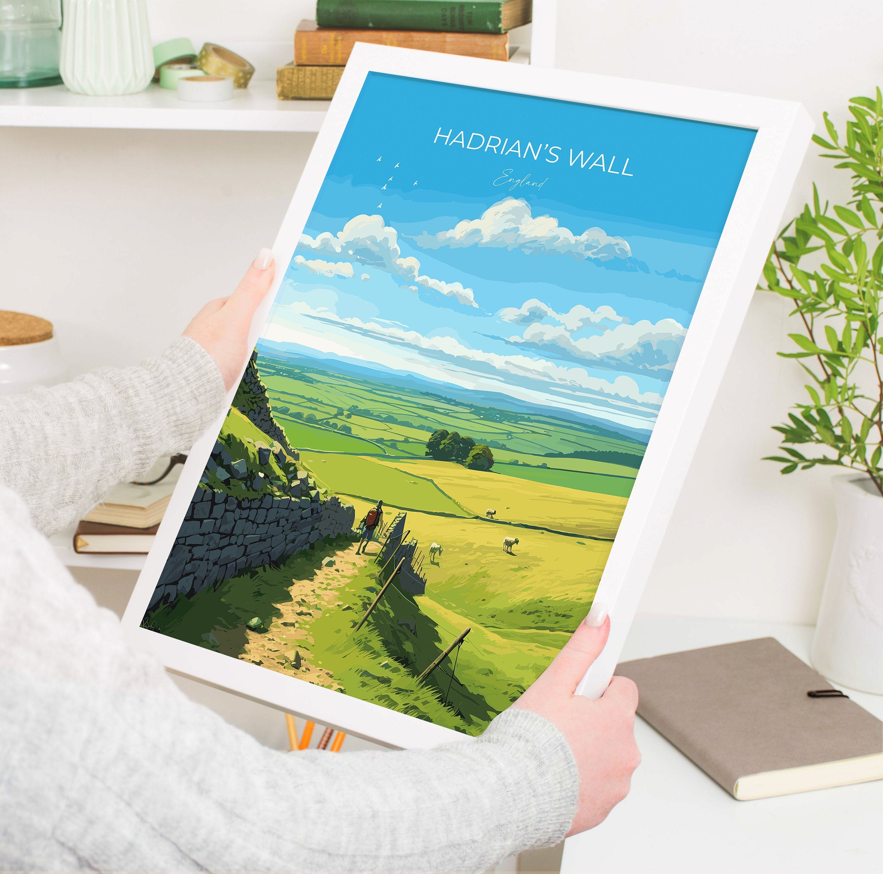 Hadrians Wall Print, Travel Poster of Hadrians Wall , Northumberland, Hadrians Wall Gift, Northumberland Art, NQ Media Designs