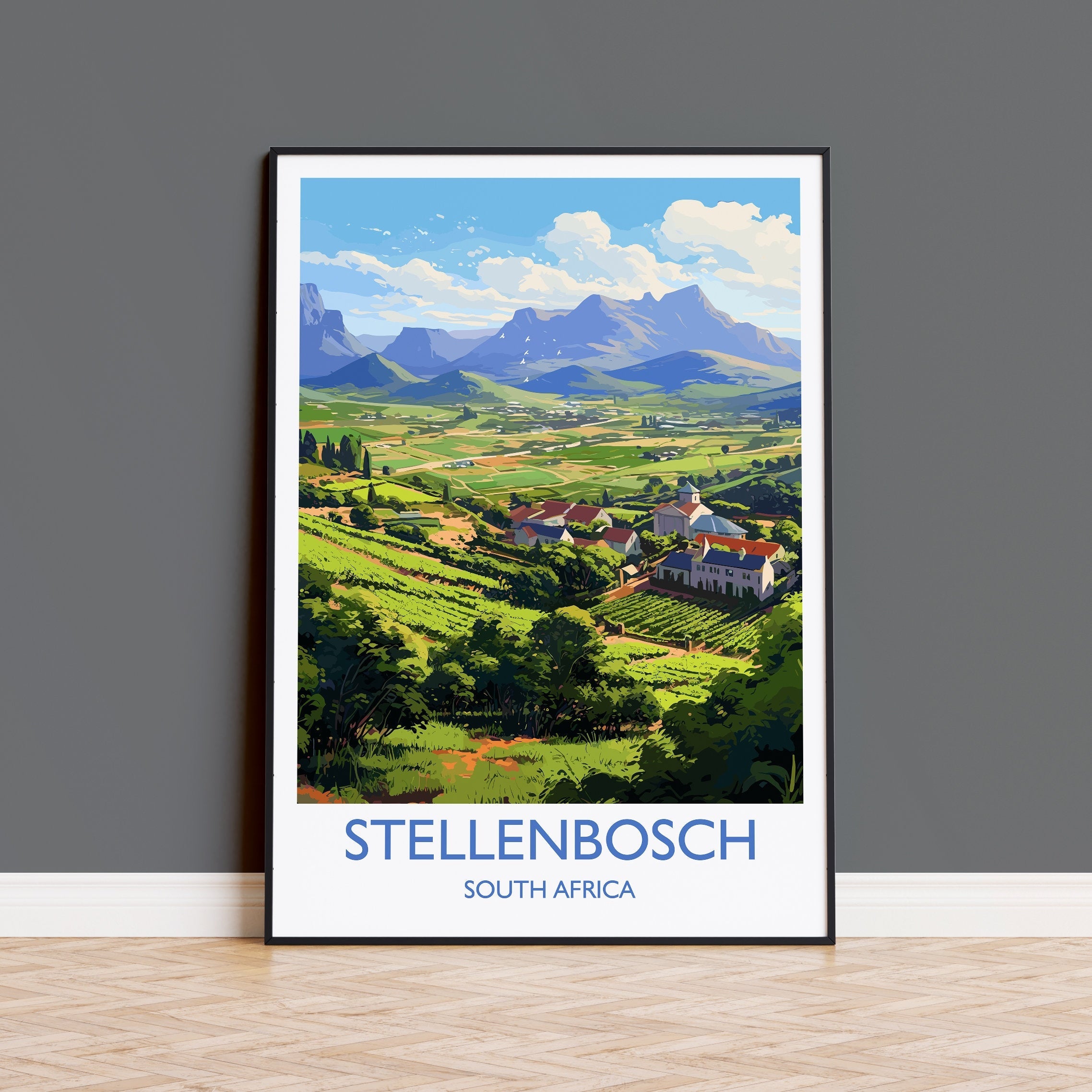 Stellenbosch Print, Travel Poster of Stellenbosch, Wine Region, South Africa, Travel Gift NQ Media Designs