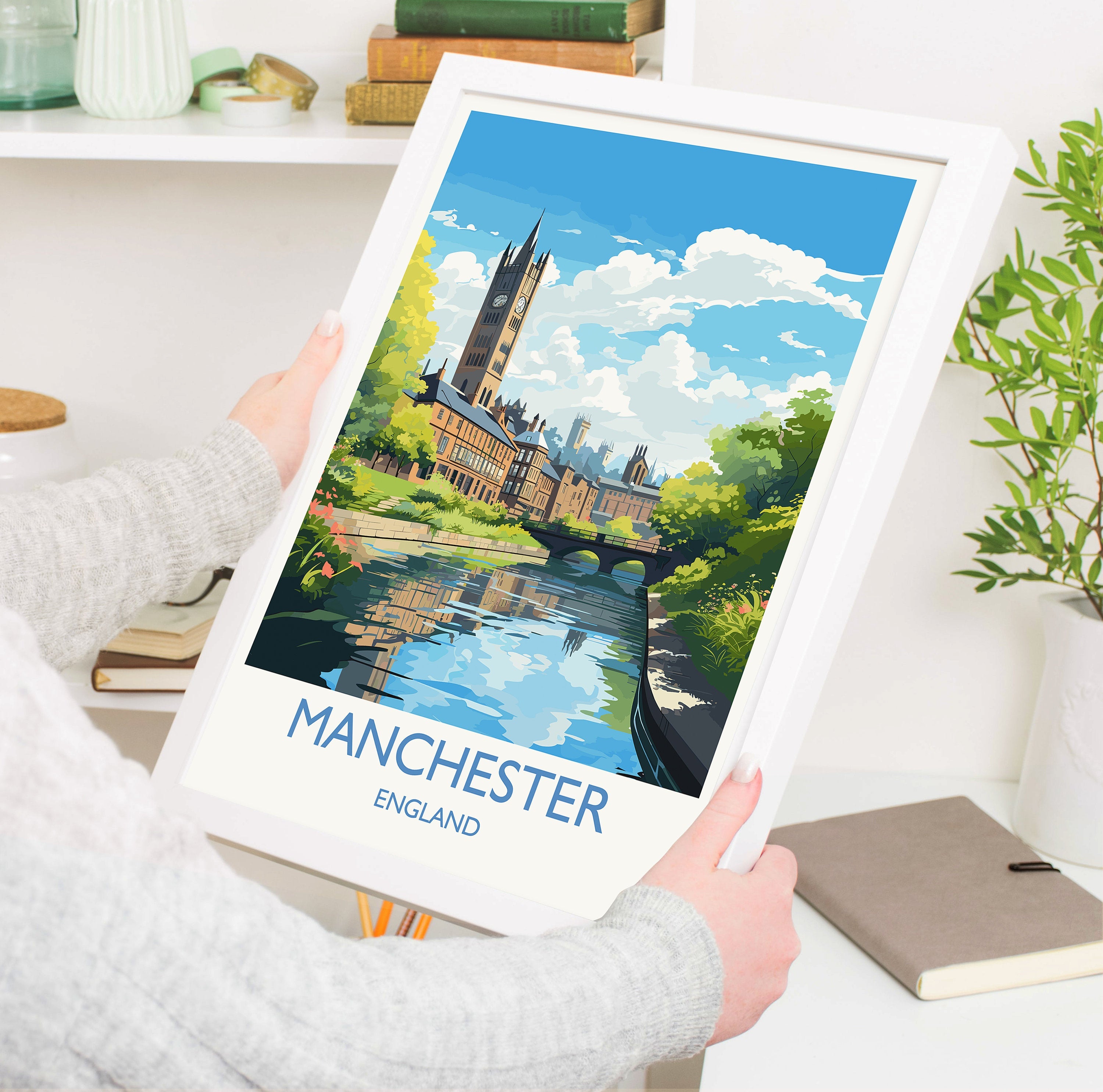 Manchester Travel Print, Travel Poster of Manchester, Lancashire, Manchester Gift, Manchester Art, Lancashire Poster NQ Media Designs