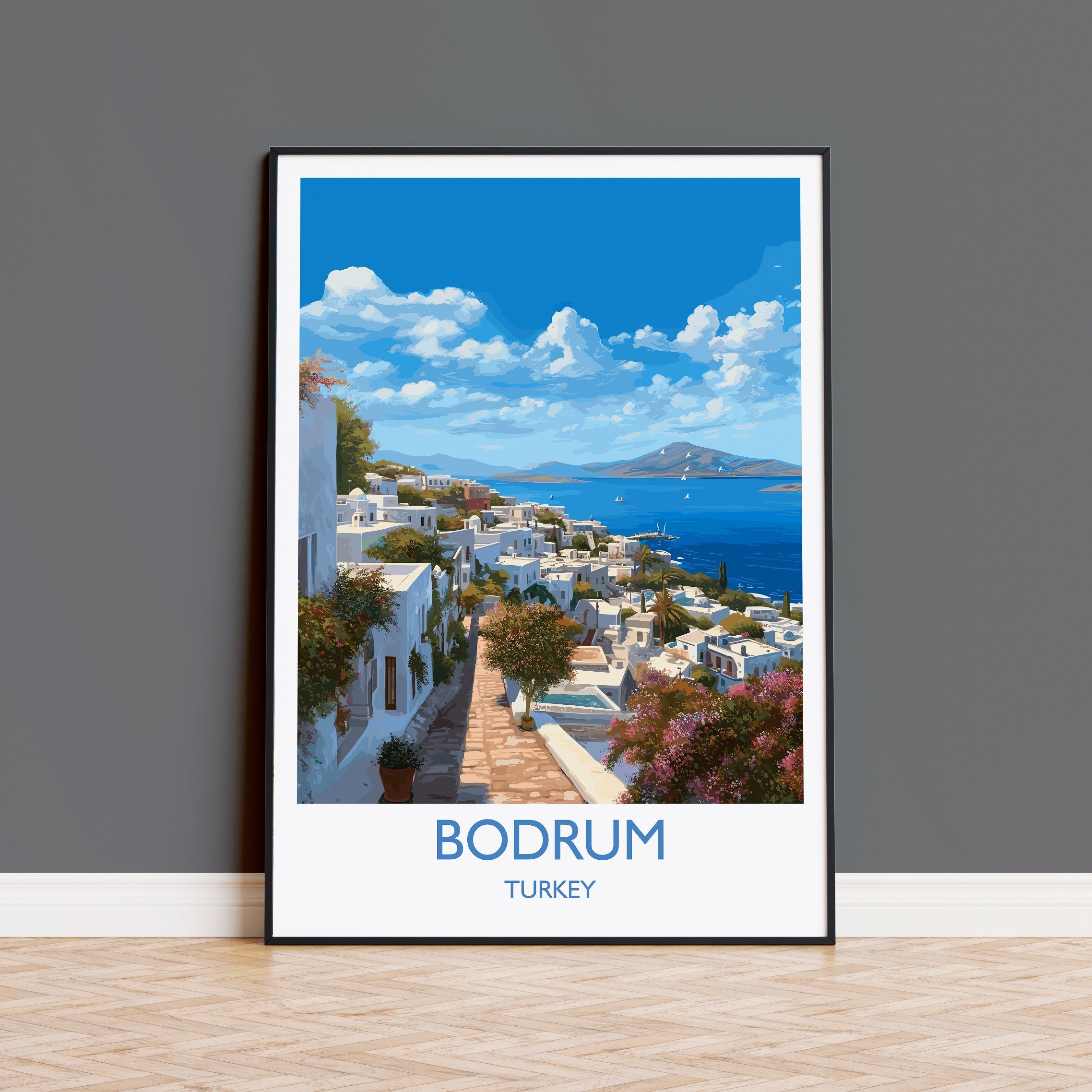 Bodrum Travel Print, Travel Poster of Bodrum, Turkey Poster, Bodrum Gift, Bodrum Art, Turkey Art NQ Media Designs